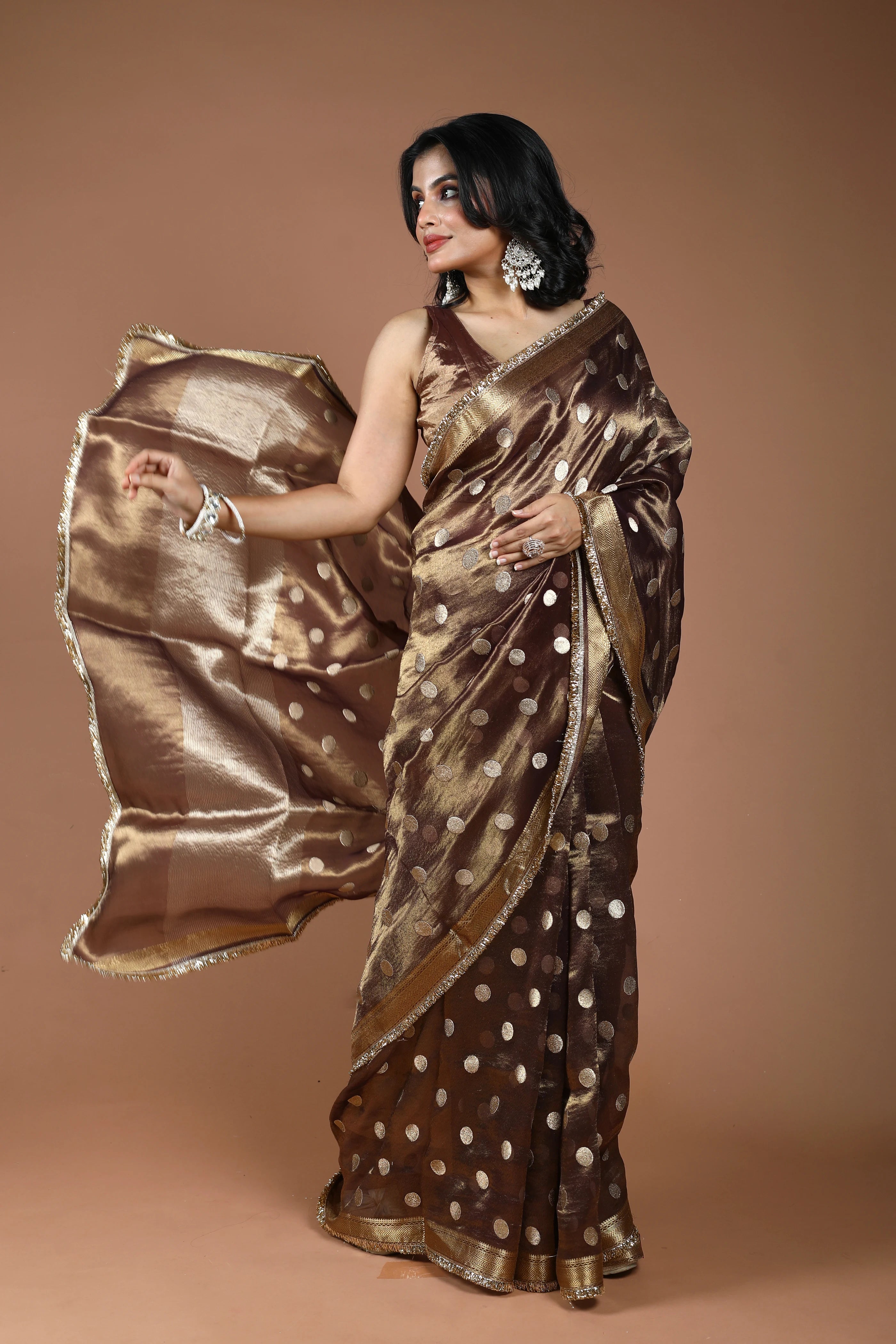 Coffee Brown Pure Tissue Banarasi Saree With Blouse Piece