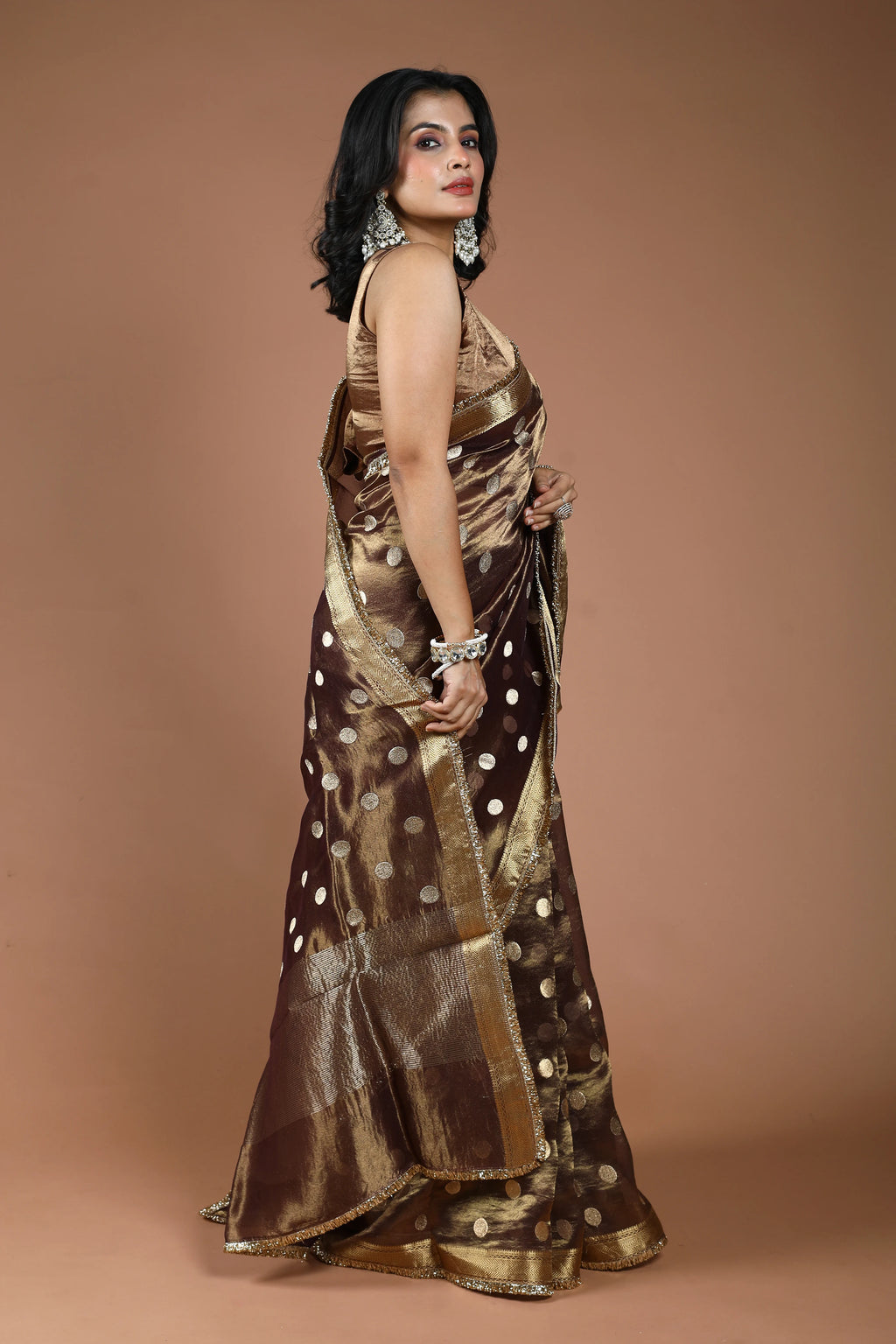 Coffee Brown Pure Tissue Banarasi Saree With Blouse Piece