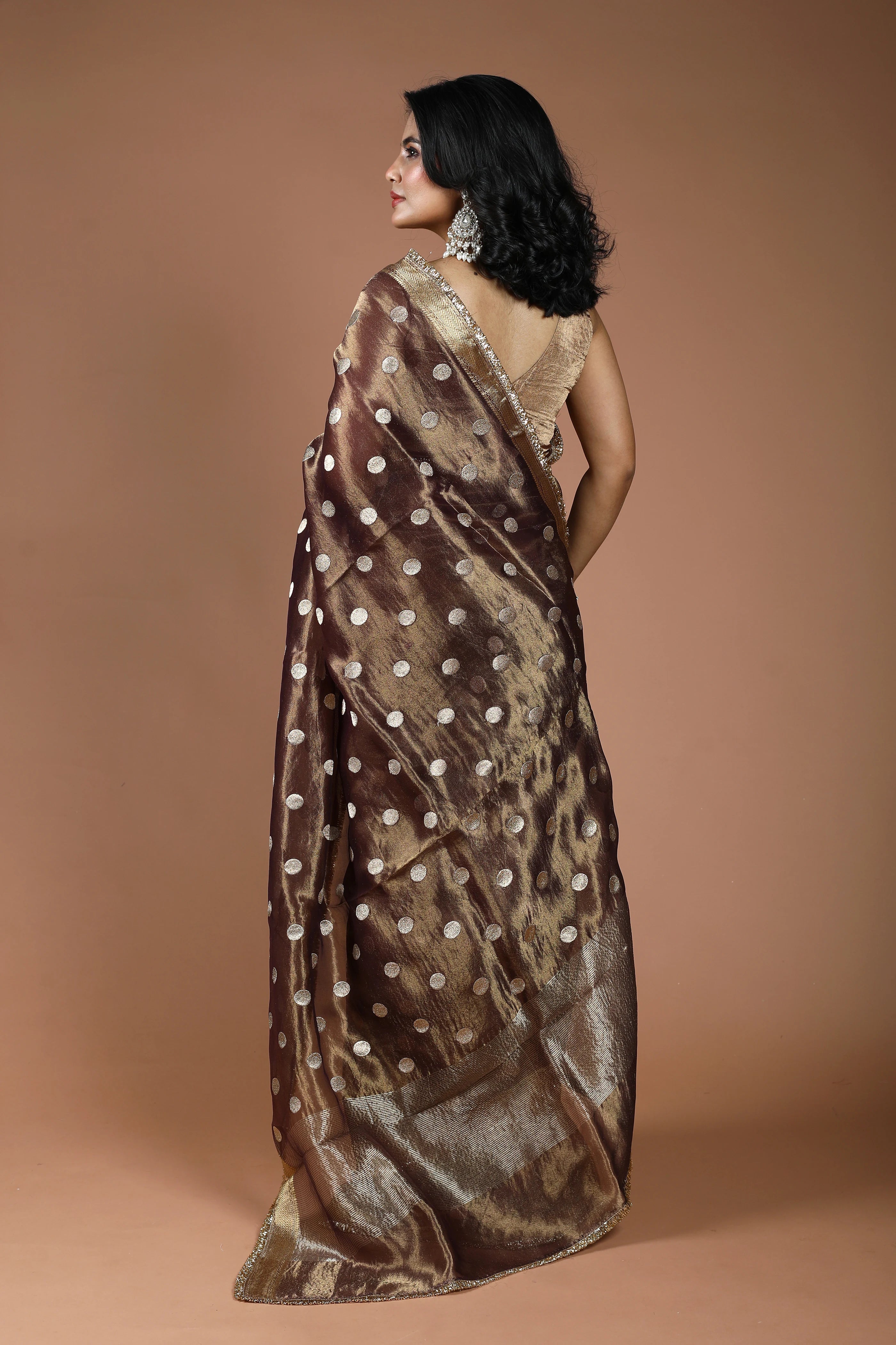 Coffee Brown Pure Tissue Banarasi Saree With Blouse Piece