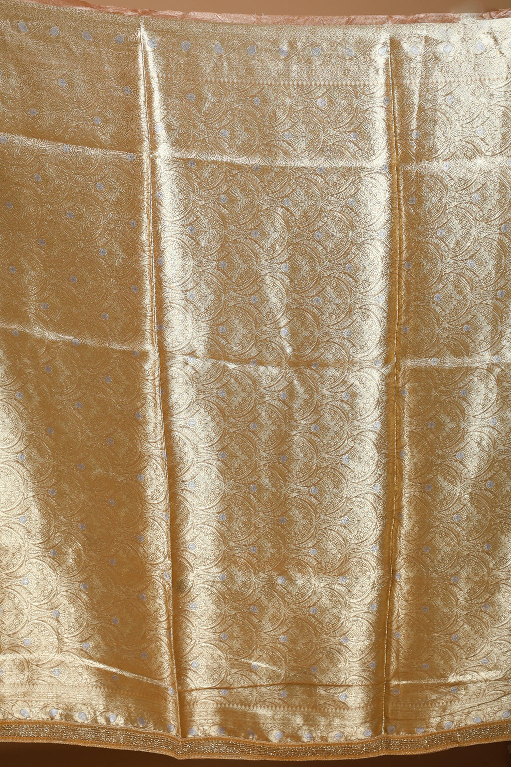 Peach Gold Pure Crush Tissue Banarasi Saree With Blouse Piece