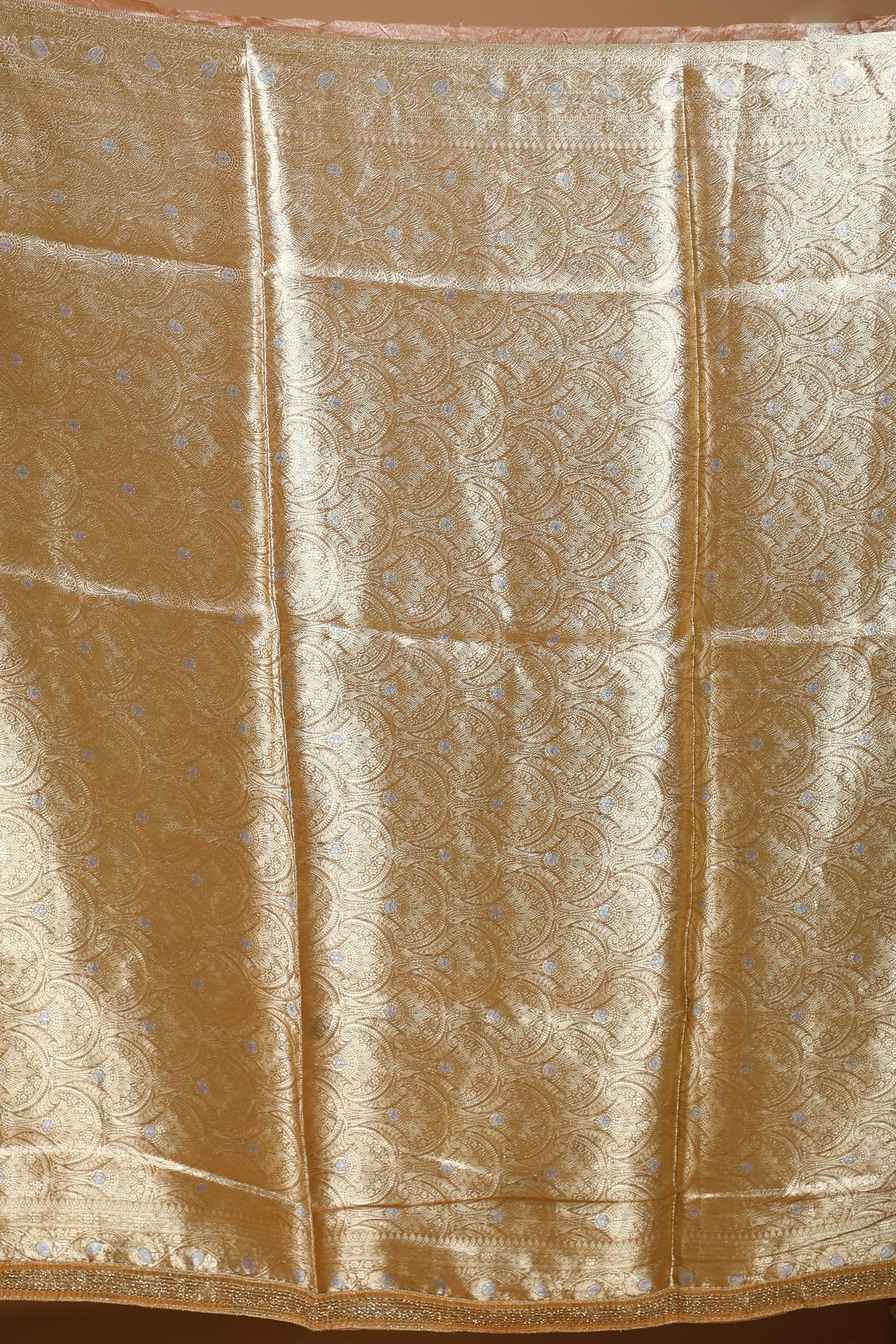 Peach Gold Pure Crush Tissue Banarasi Saree With Blouse Piece