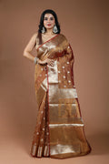 Copper Semi Crush Tissue Banarasi Saree With Blouse Piece