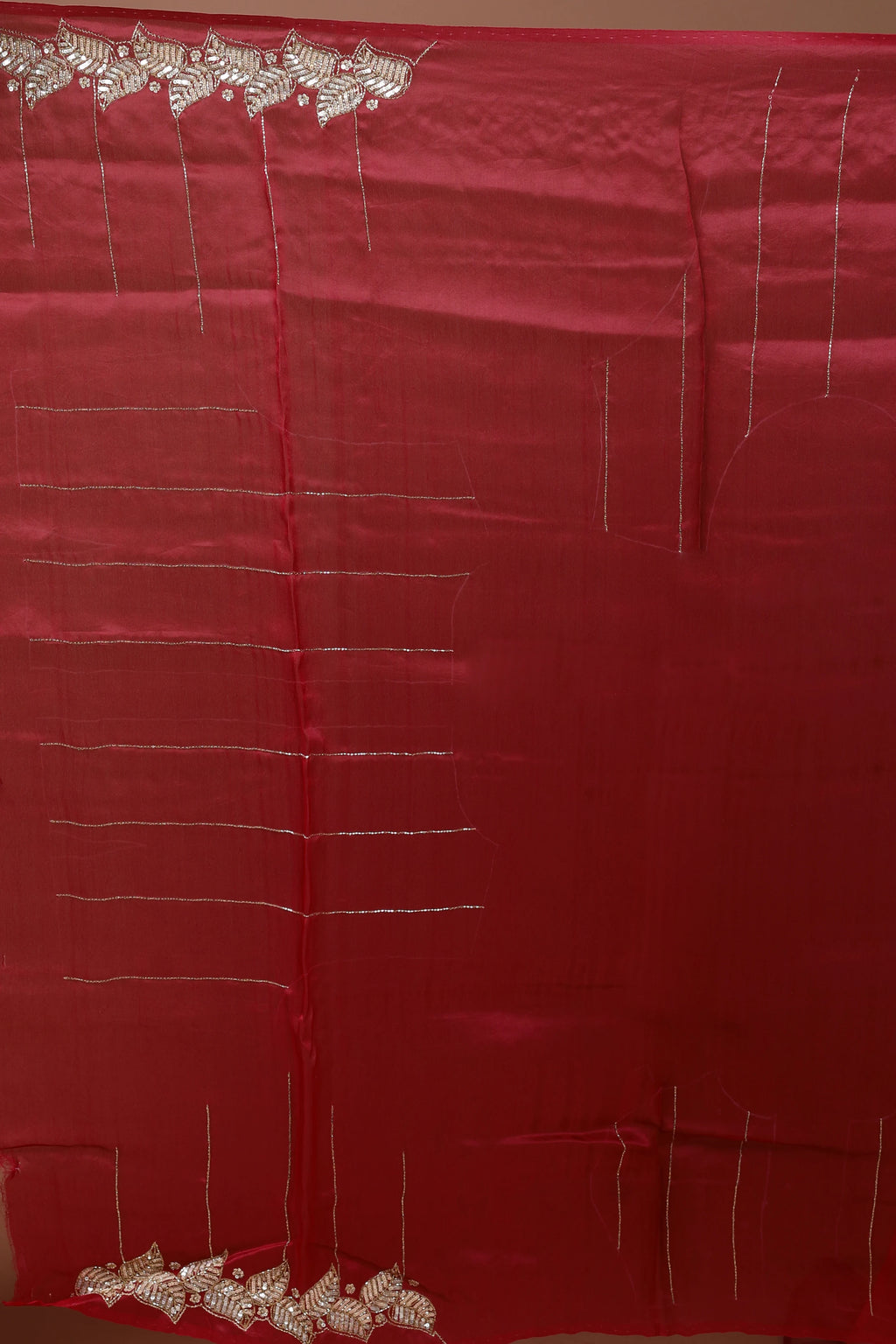 Shaded Red & Rose Pink Organza Zardosi Work Saree With Blouse Piece