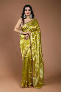Lime Yellow Pure Tissue Banarasi Saree With Blouse Piece