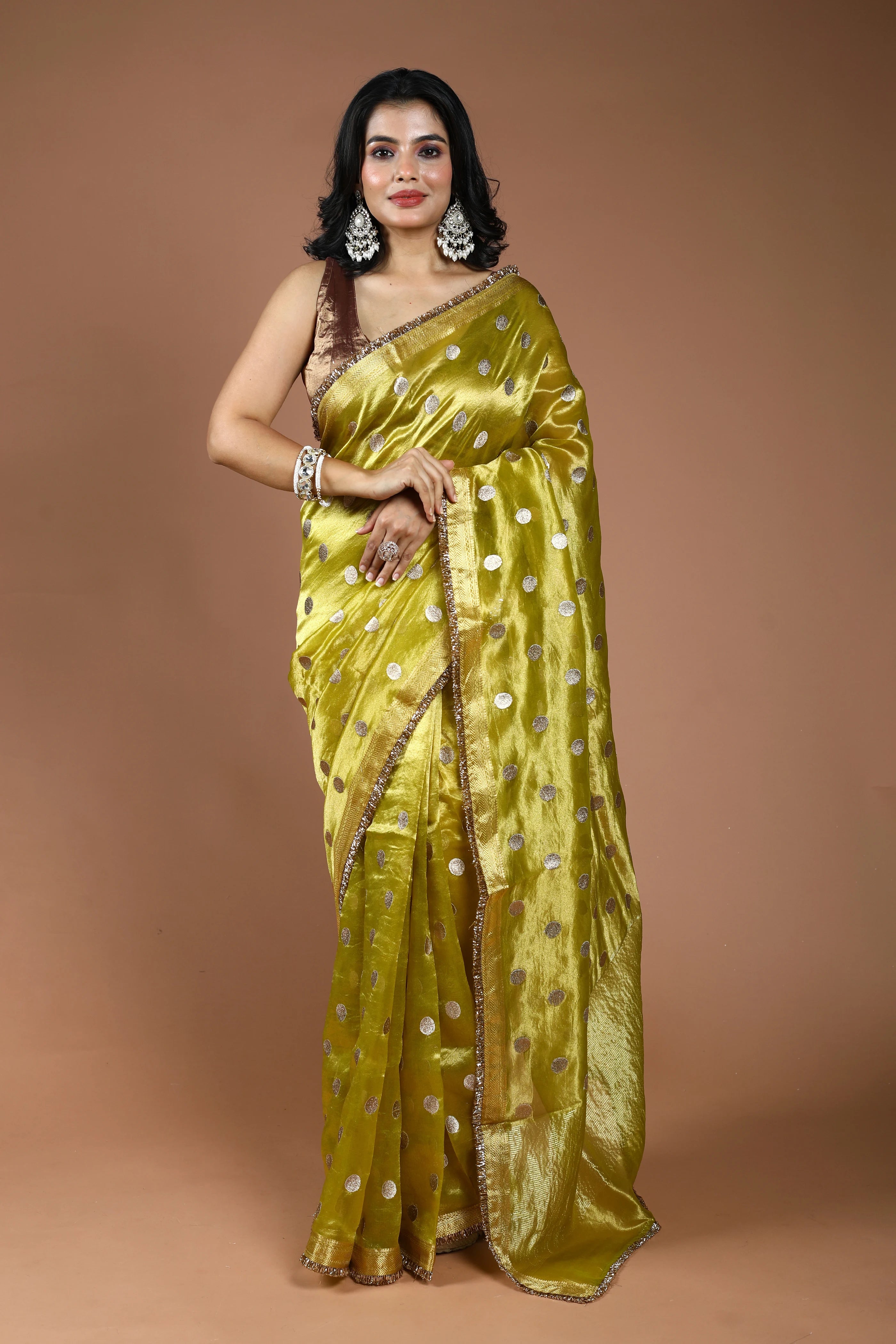 Lime Yellow Pure Tissue Banarasi Saree With Blouse Piece