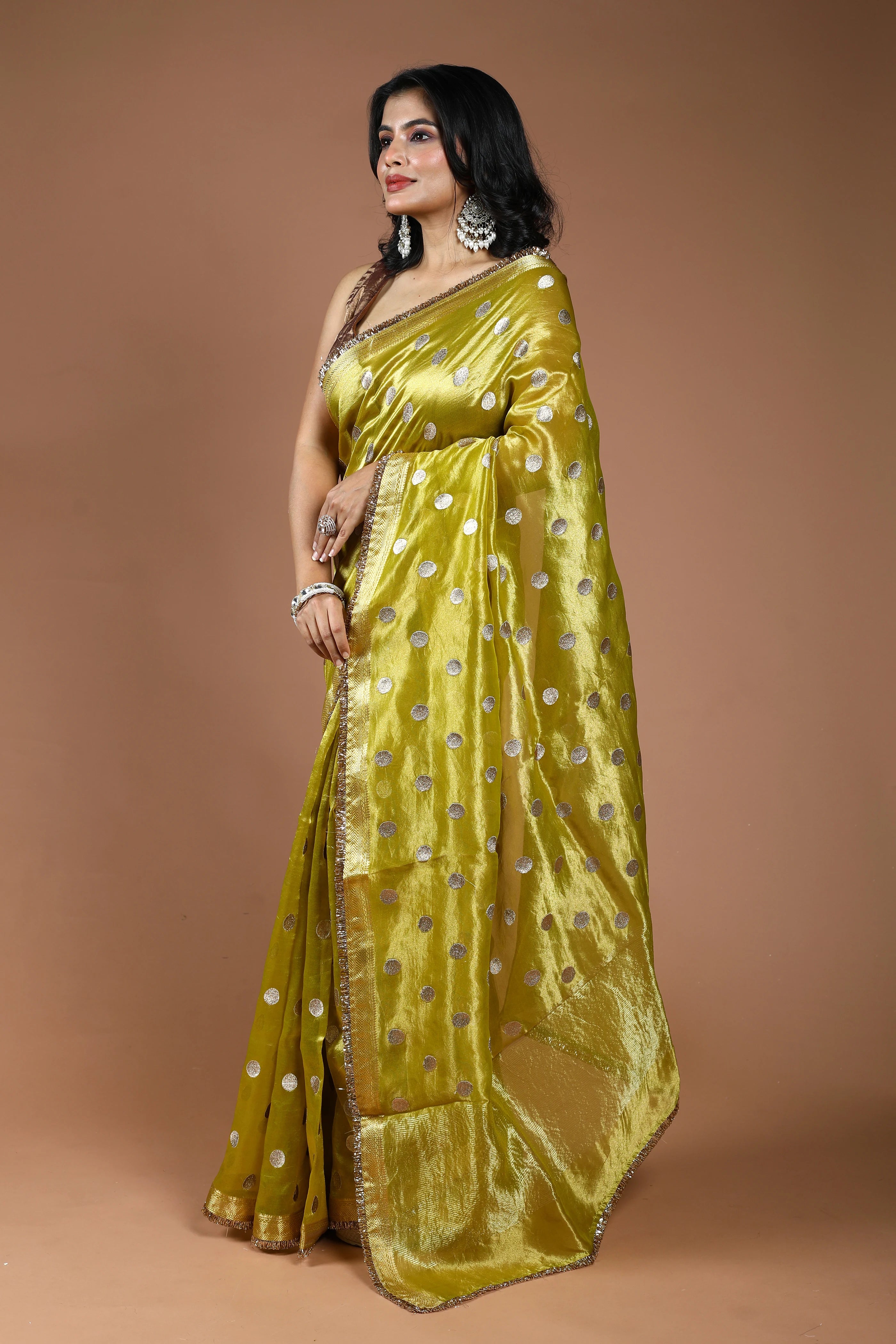 Lime Yellow Pure Tissue Banarasi Saree With Blouse Piece