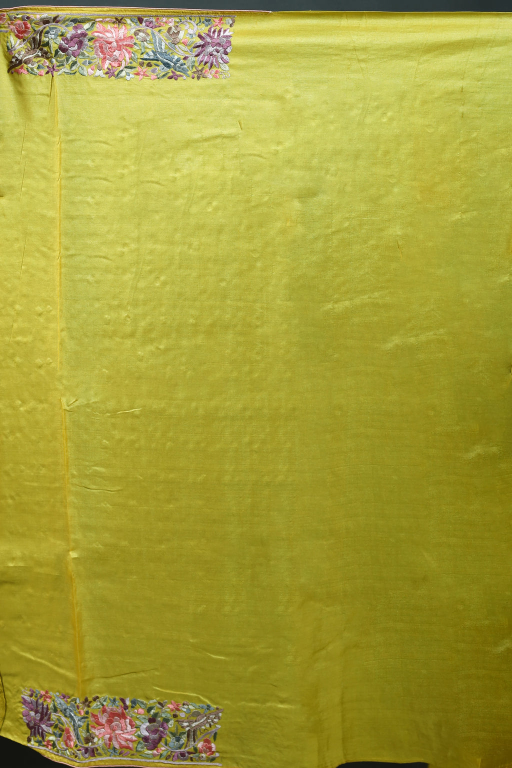 Lime Yellow Tussar Parsi Gara Saree With Blouse Piece