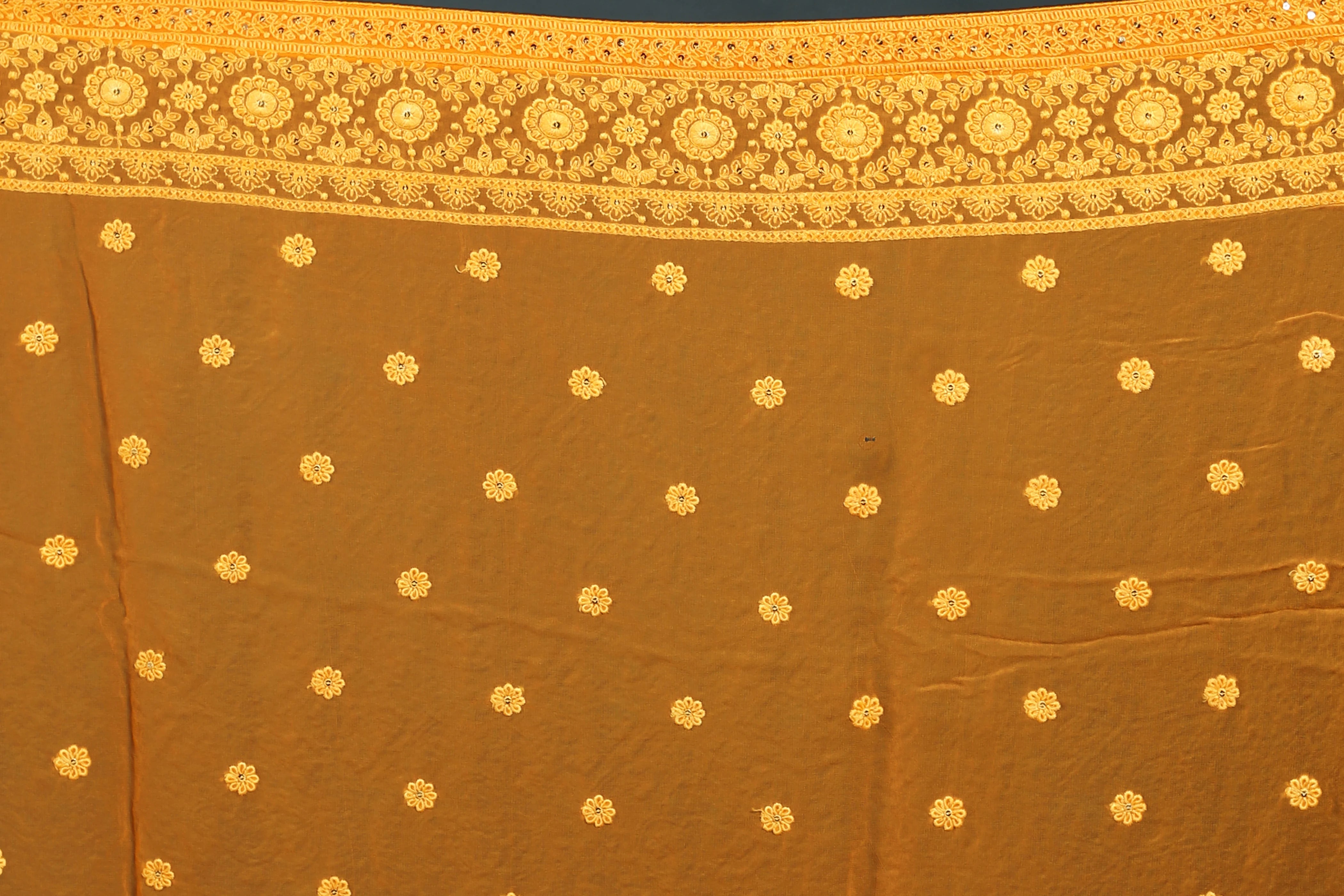 Mango Yellow Chikankari Chikankari Saree With Blouse Piece