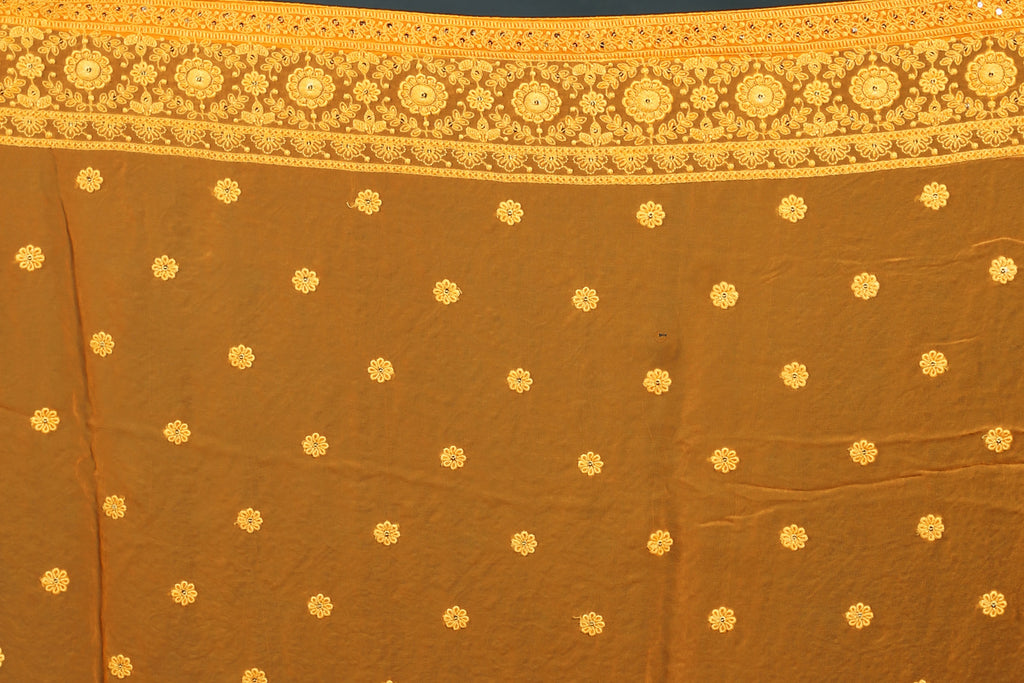 Mango Yellow Chikankari Saree With Blouse Piece
