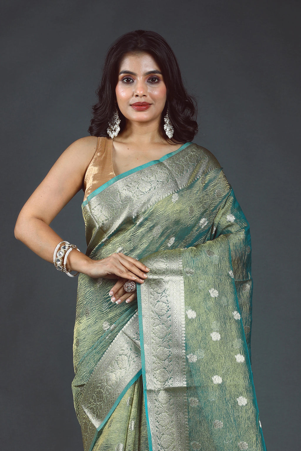 Sky Blue Semi Crush Tissue Banarasi Saree With Blouse Piece