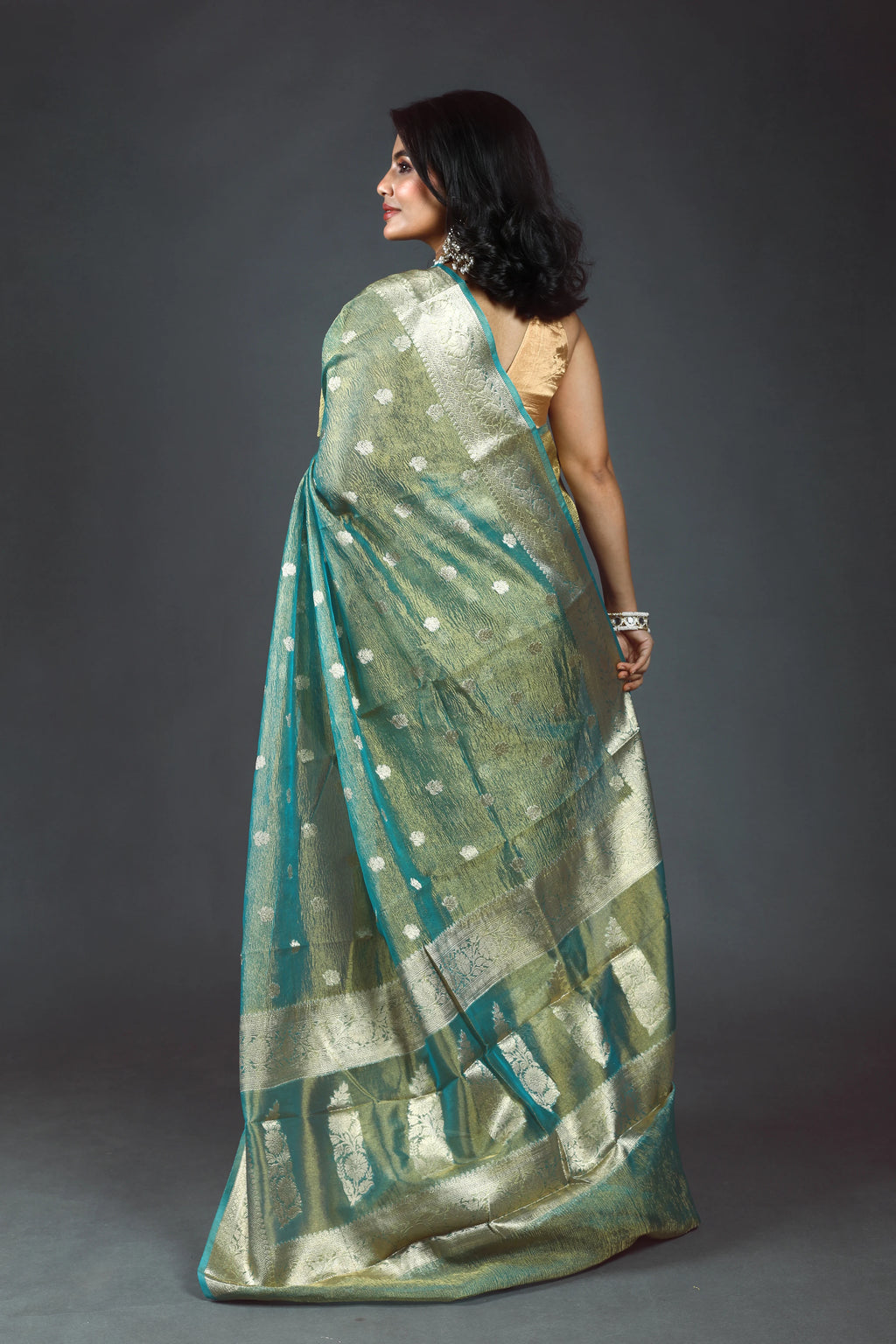 Sky Blue Semi Crush Tissue Banarasi Saree With Blouse Piece