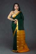 Bottle Green Pure Mysore Silk Saree With Blouse Piece