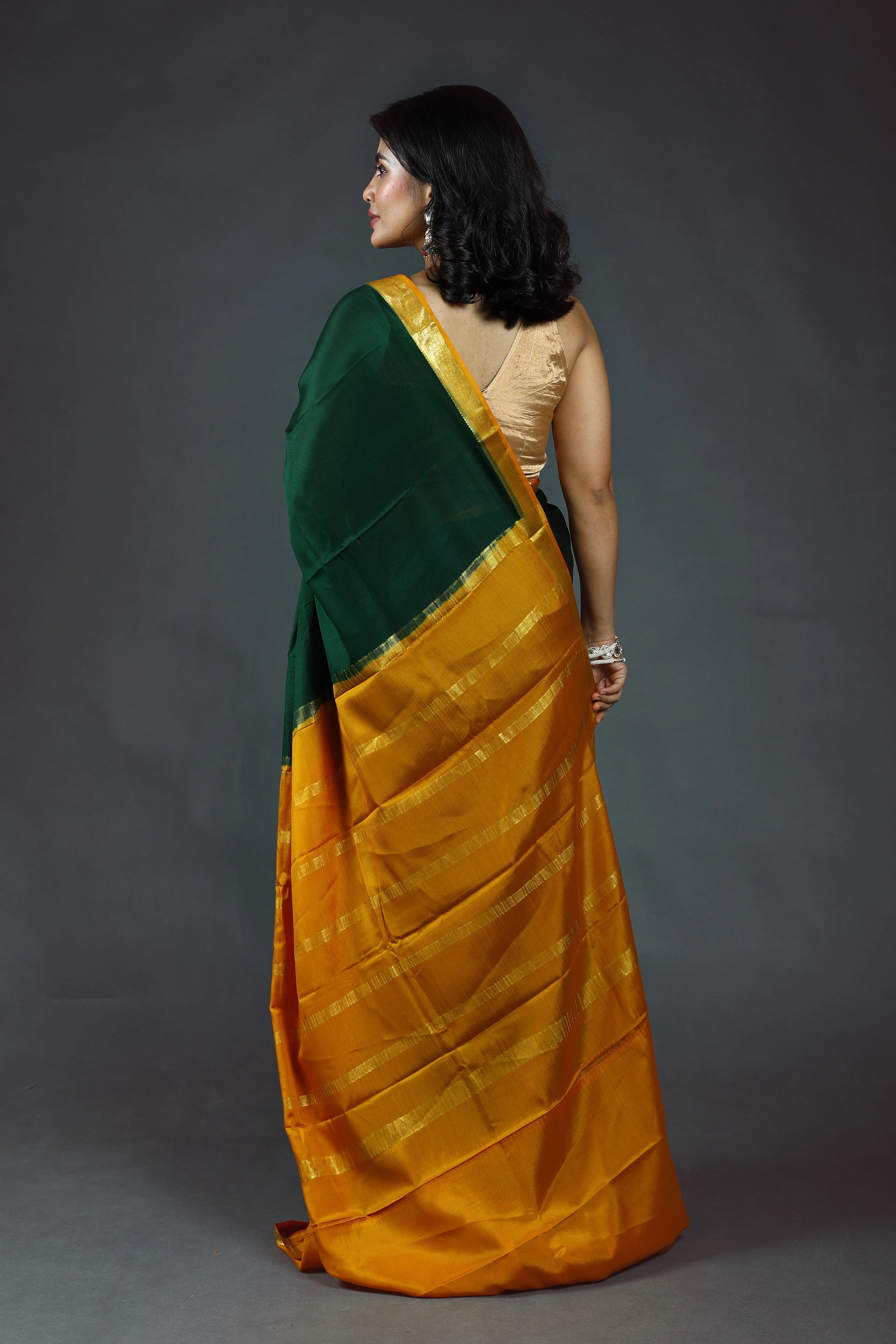 Bottle Green Pure Mysore Silk Saree With Blouse Piece