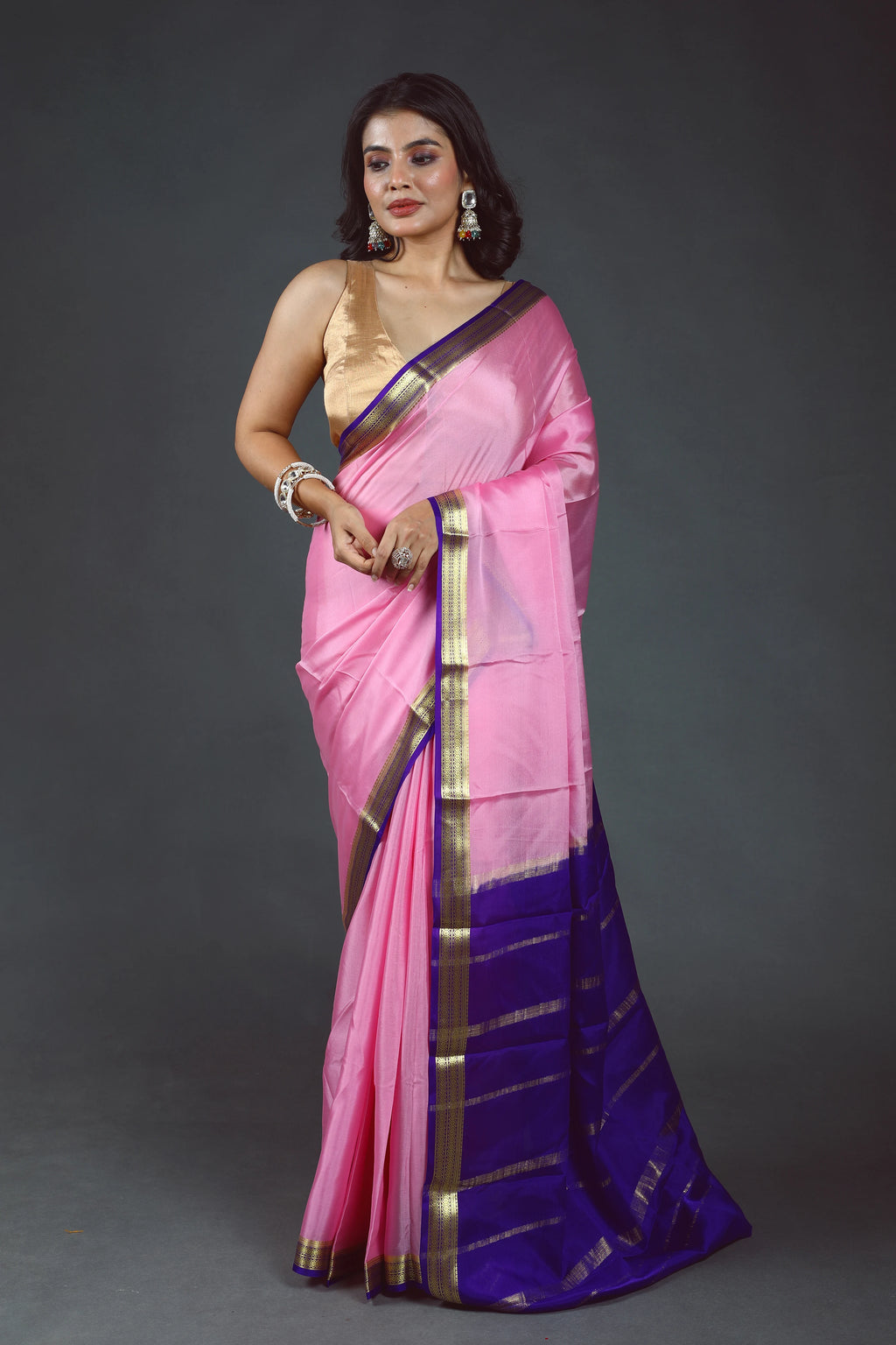 Baby Pink Pure Mysore Silk Saree With Blouse Piece