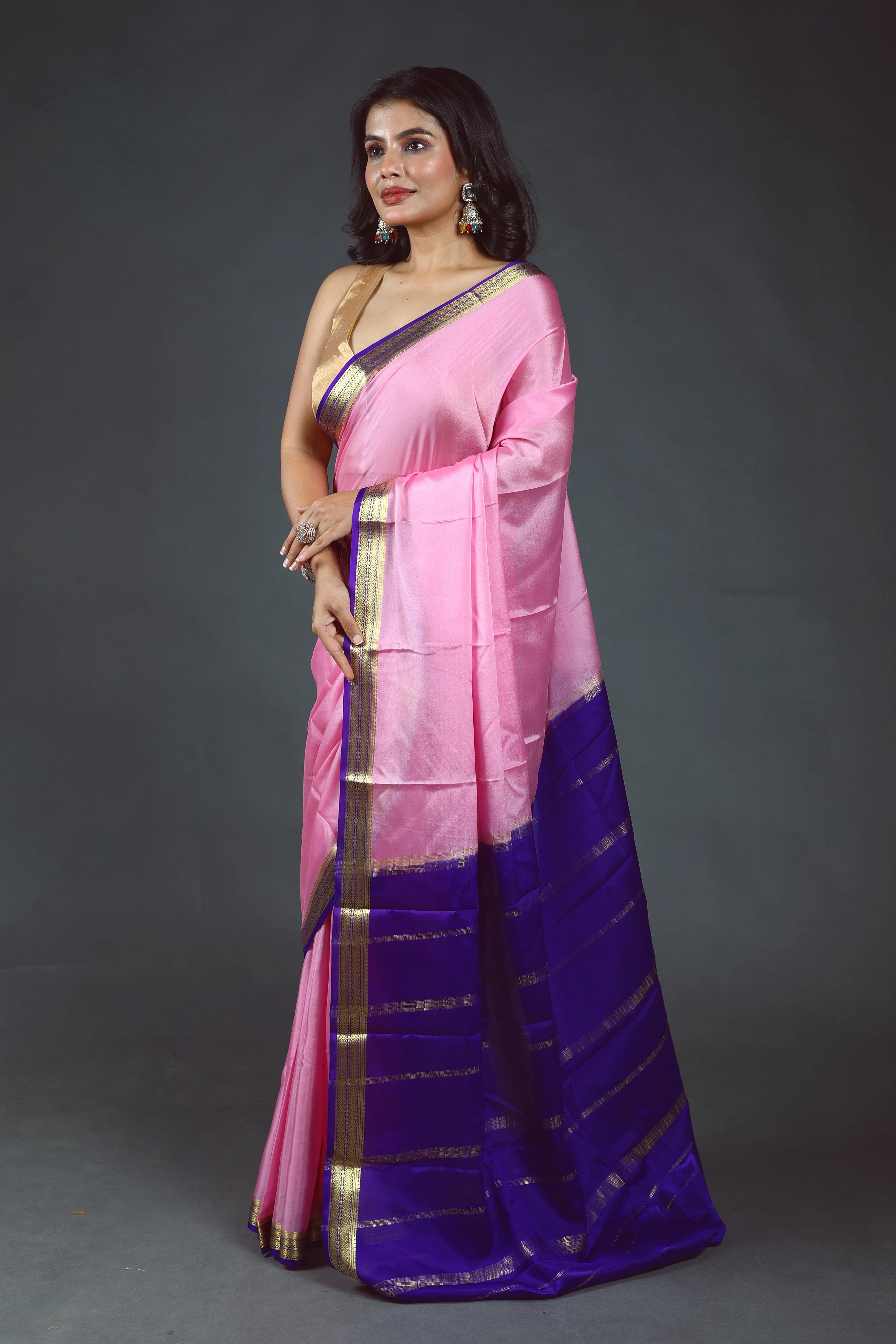 Baby Pink Pure Mysore Silk Saree With Blouse Piece