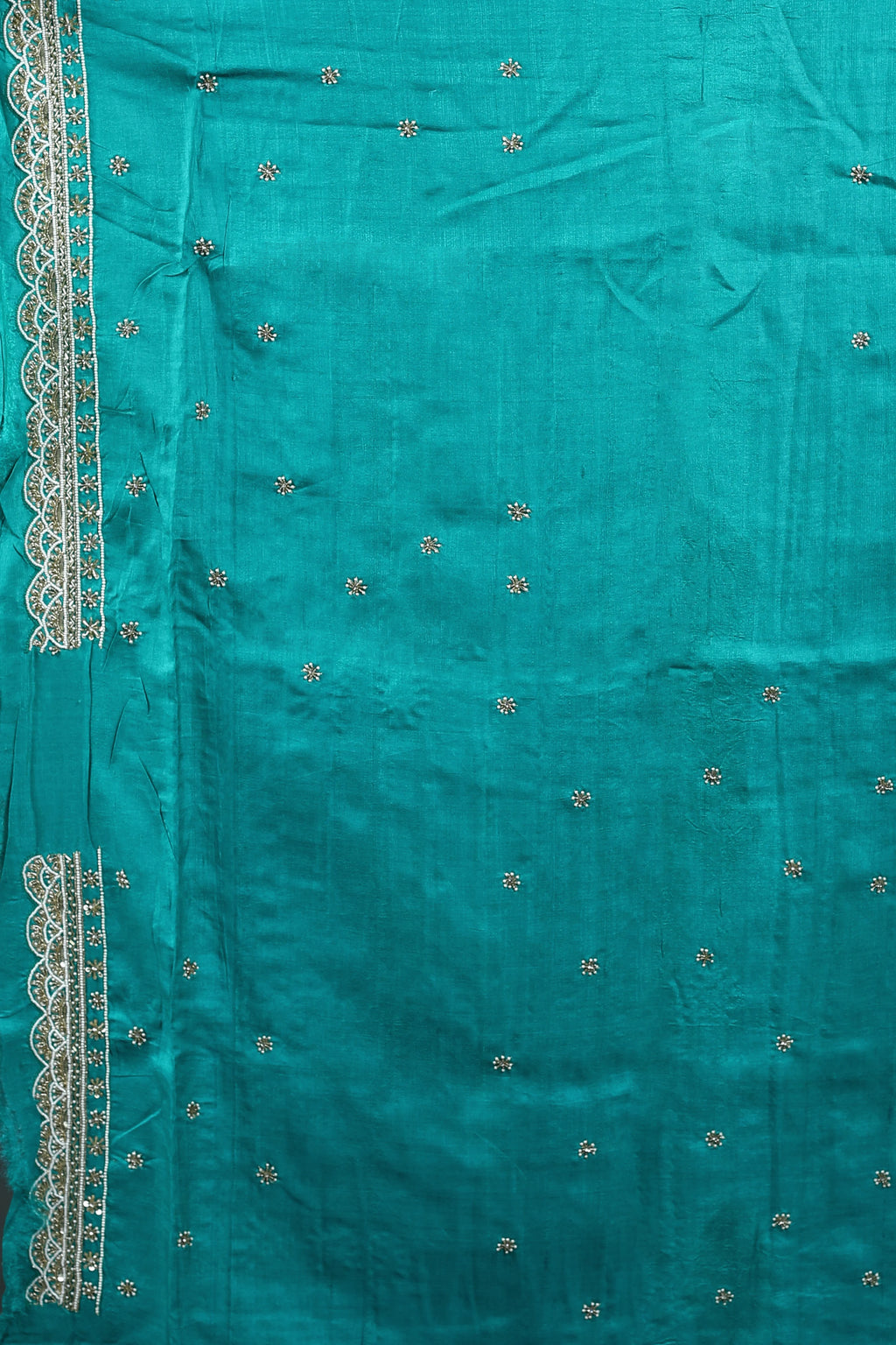 Teal Green Pure Tussar Zardosi Saree With Blouse Piece