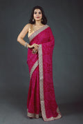 Rani Chikankari Chikankari Saree With Blouse Piece