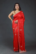 Red Pure Tussar Zardosi Saree With Blouse Piece