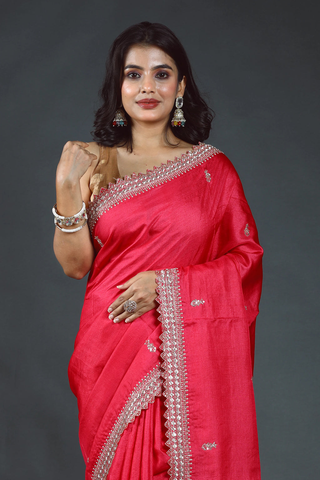 Pure Tussar Zardosi Saree With Blouse Piece