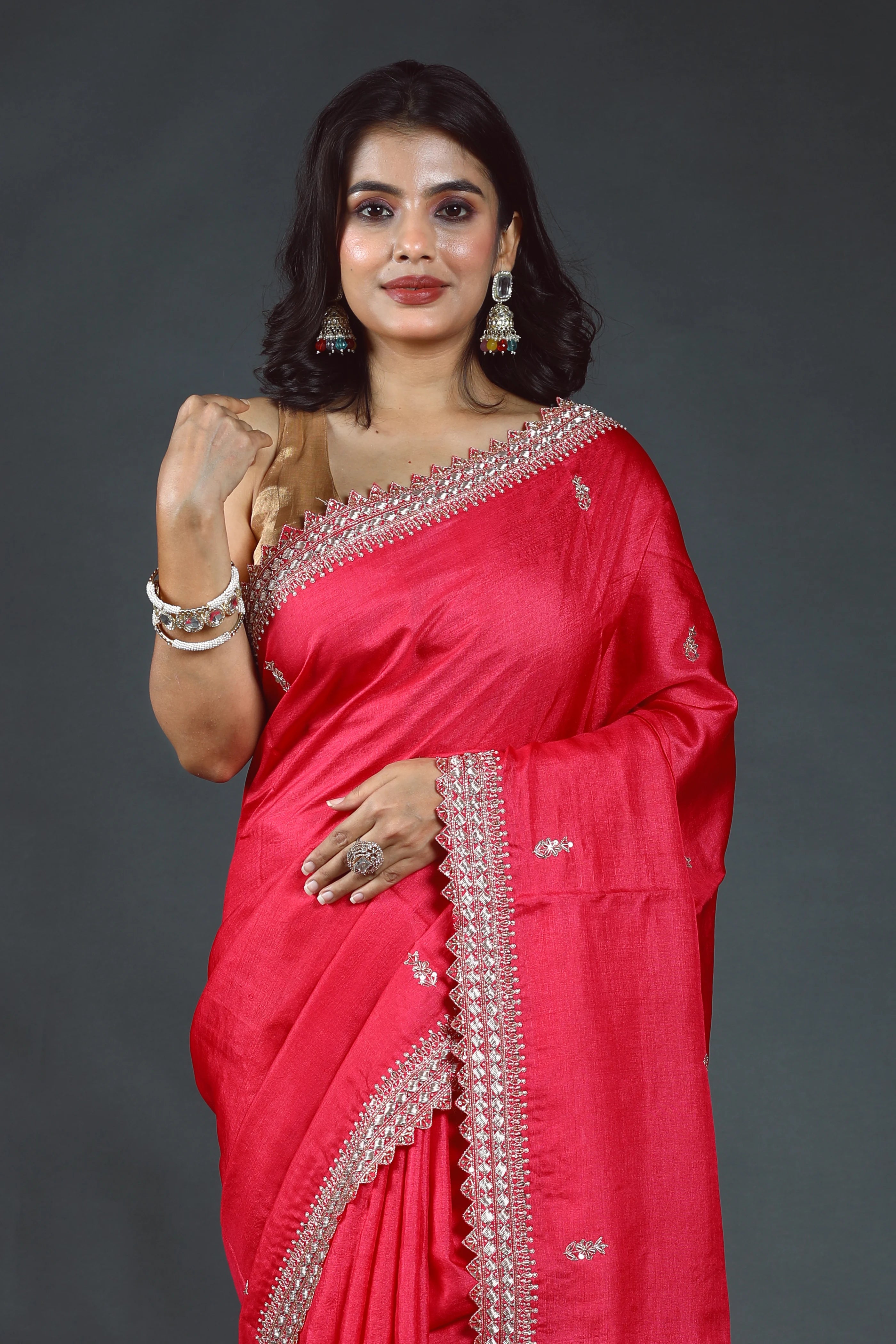 Pure Tussar Zardosi Saree With Blouse Piece