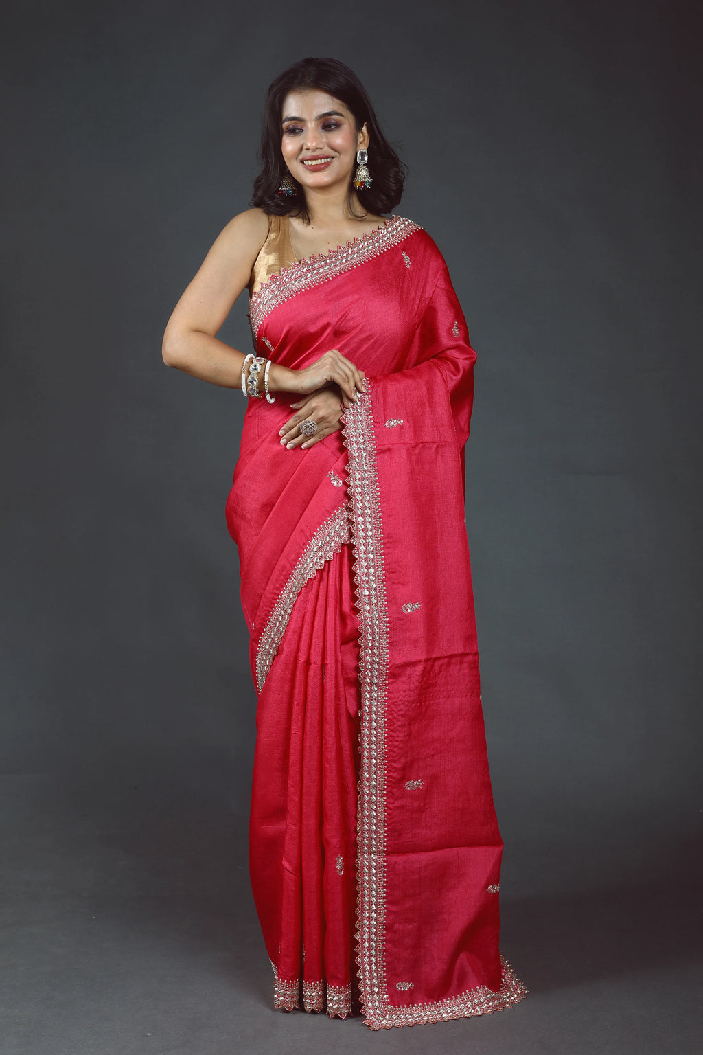 Pure Tussar Zardosi Saree With Blouse Piece