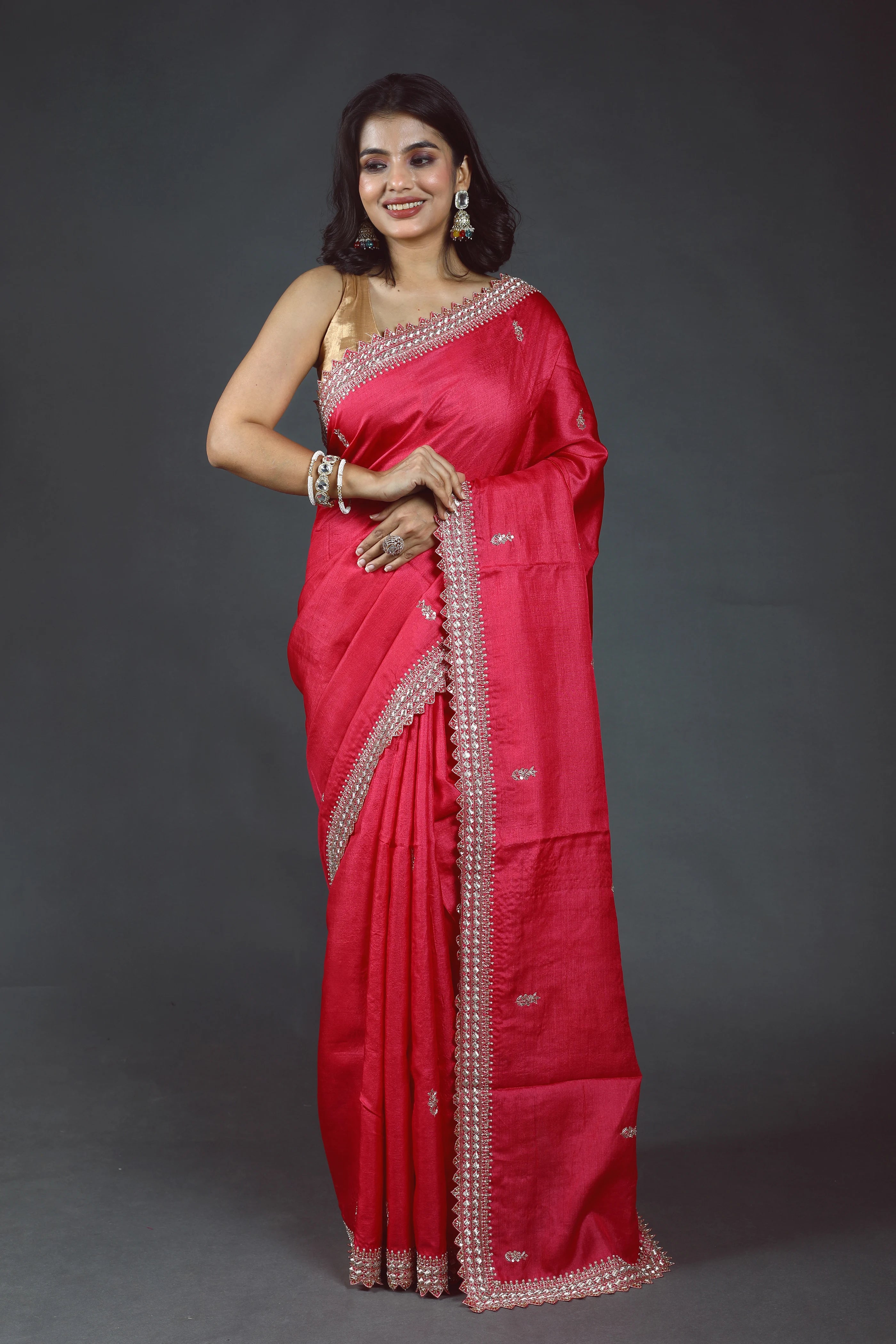 Pure Tussar Zardosi Saree With Blouse Piece