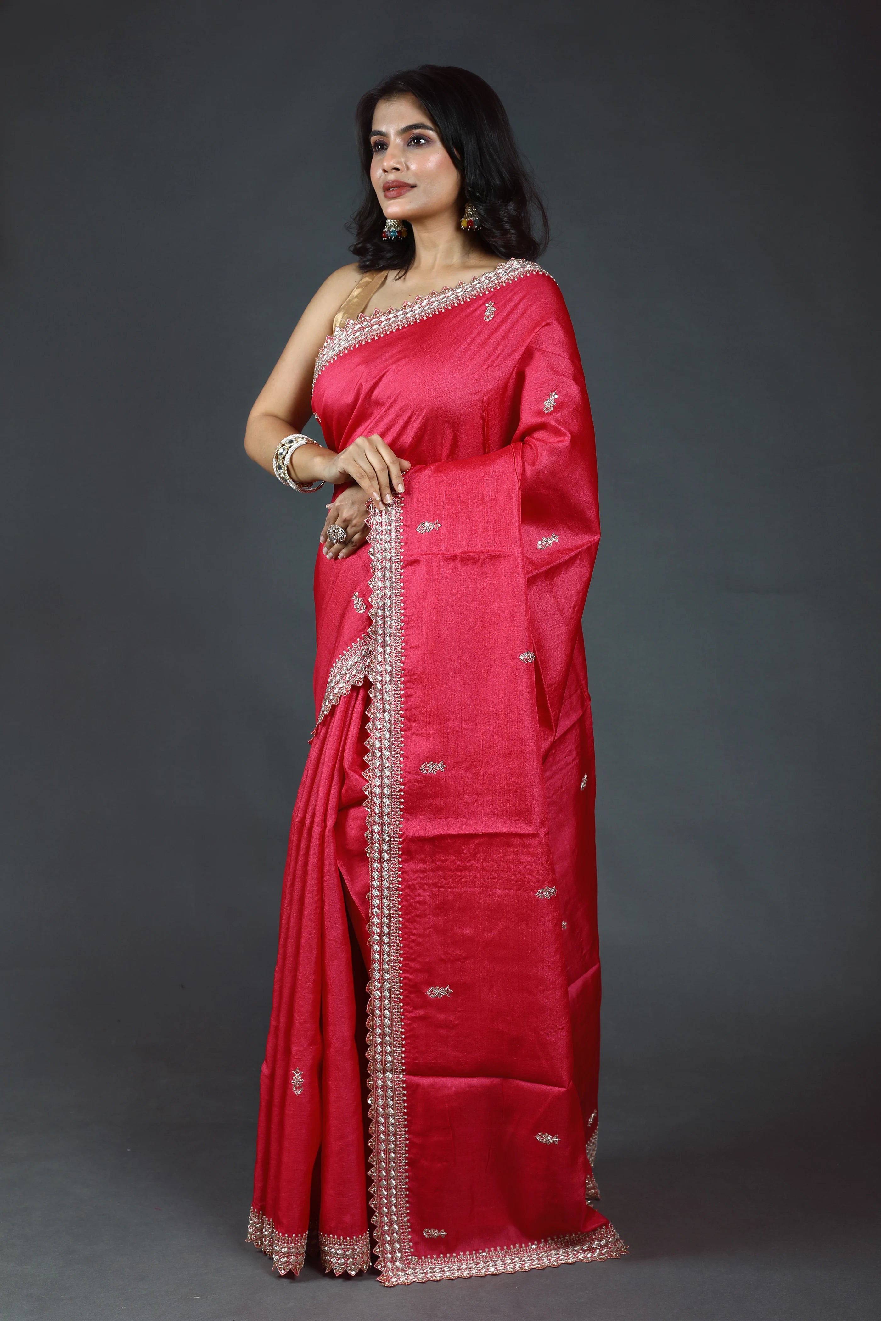 Pure Tussar Zardosi Saree With Blouse Piece