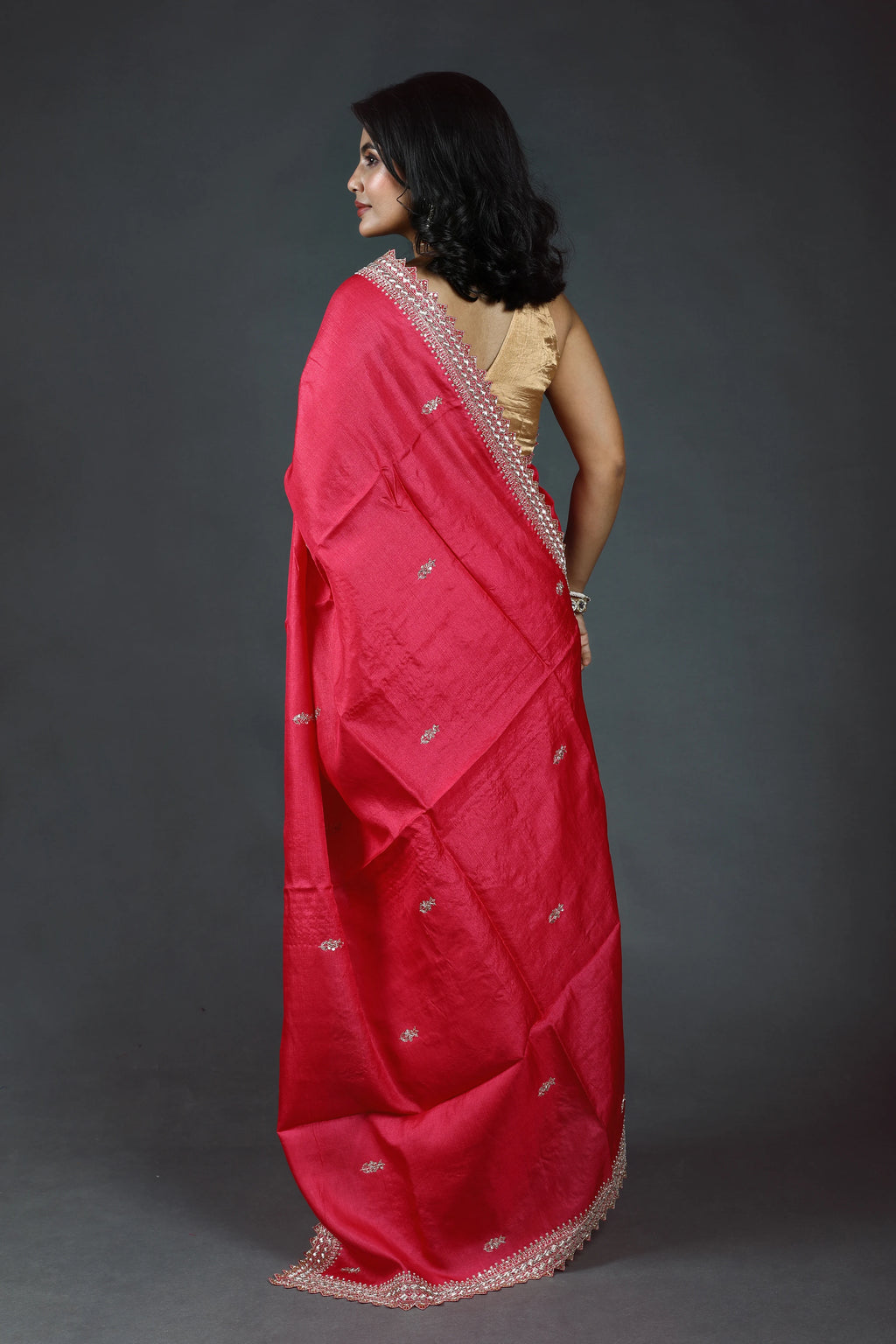 Pure Tussar Zardosi Saree With Blouse Piece