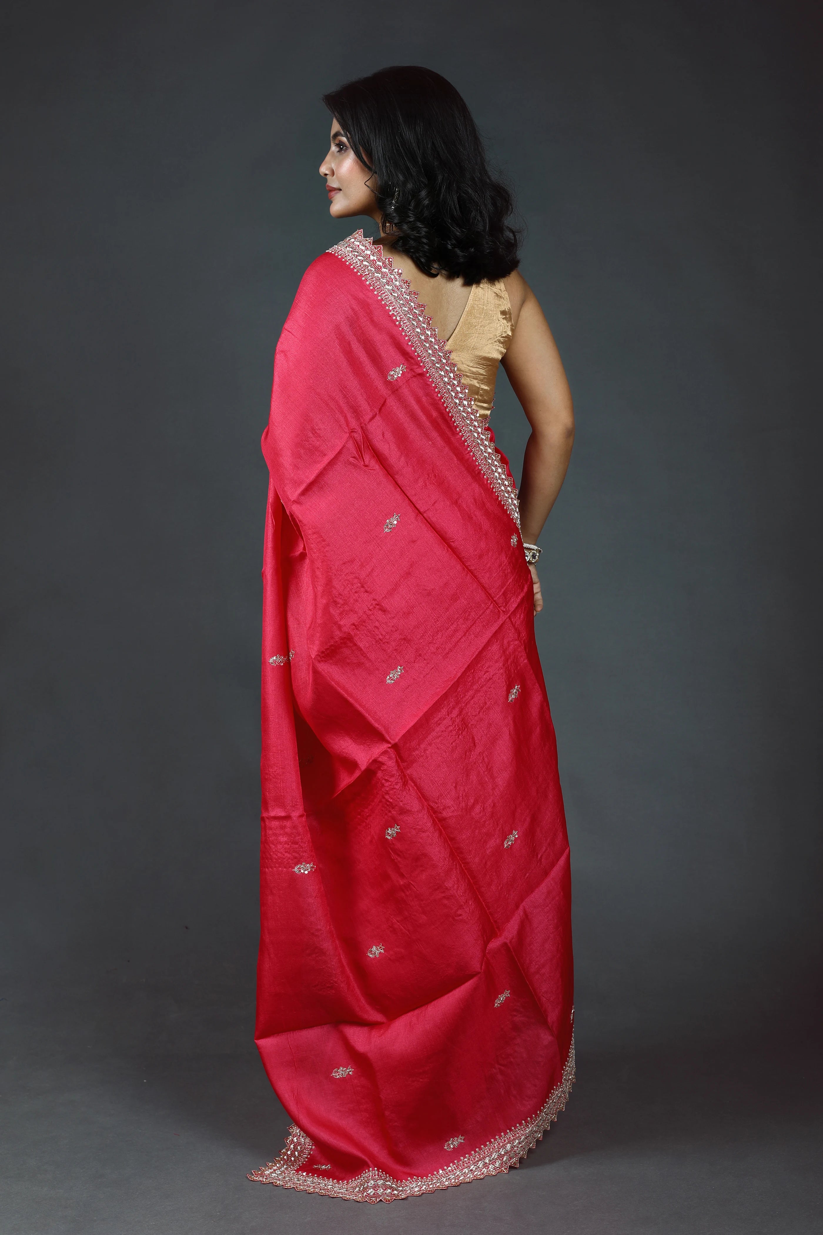 Pure Tussar Zardosi Saree With Blouse Piece