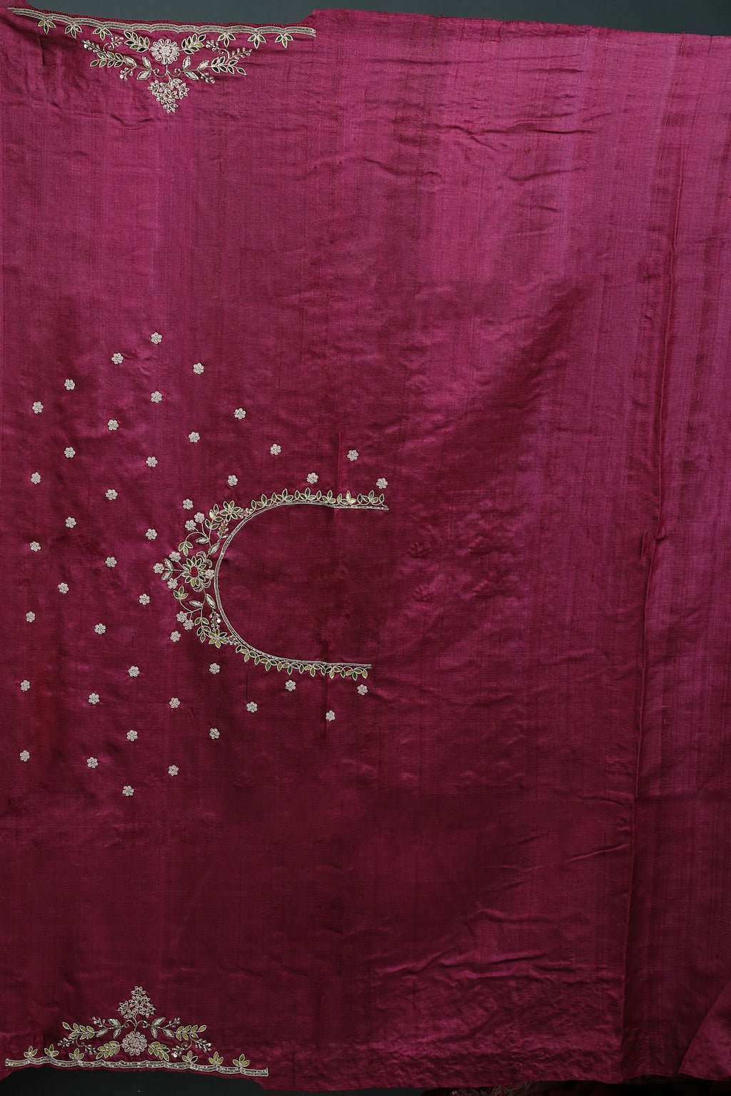 Wine Purple Pure Tussar Zardosi Saree With Blouse Piece