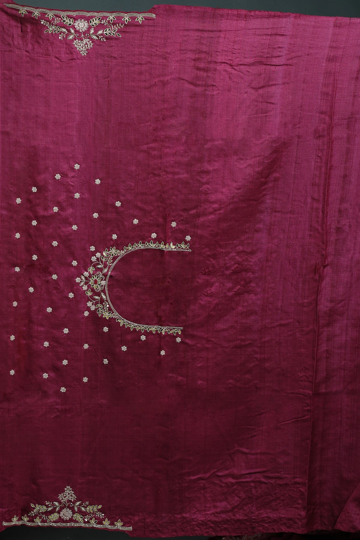 Wine Purple Pure Tussar Zardosi Saree With Blouse Piece