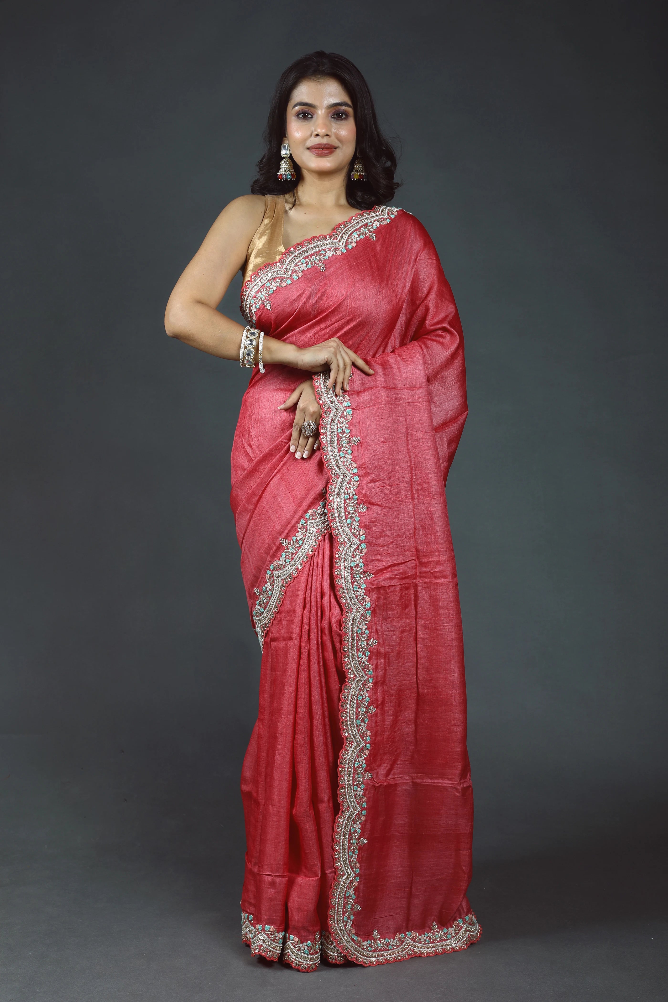Pure Tussar Zardosi Saree With Blouse Piece