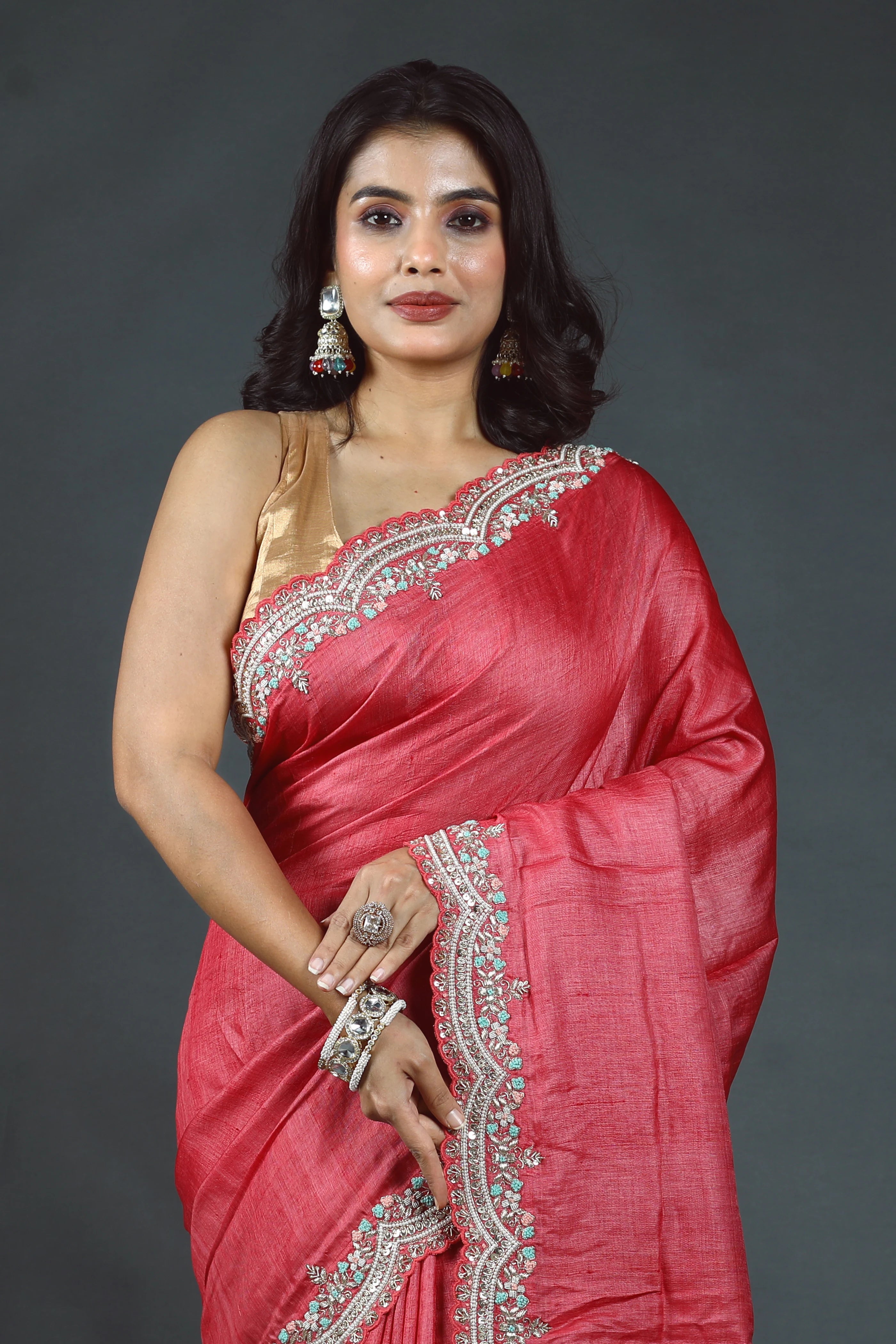 Pure Tussar Zardosi Saree With Blouse Piece