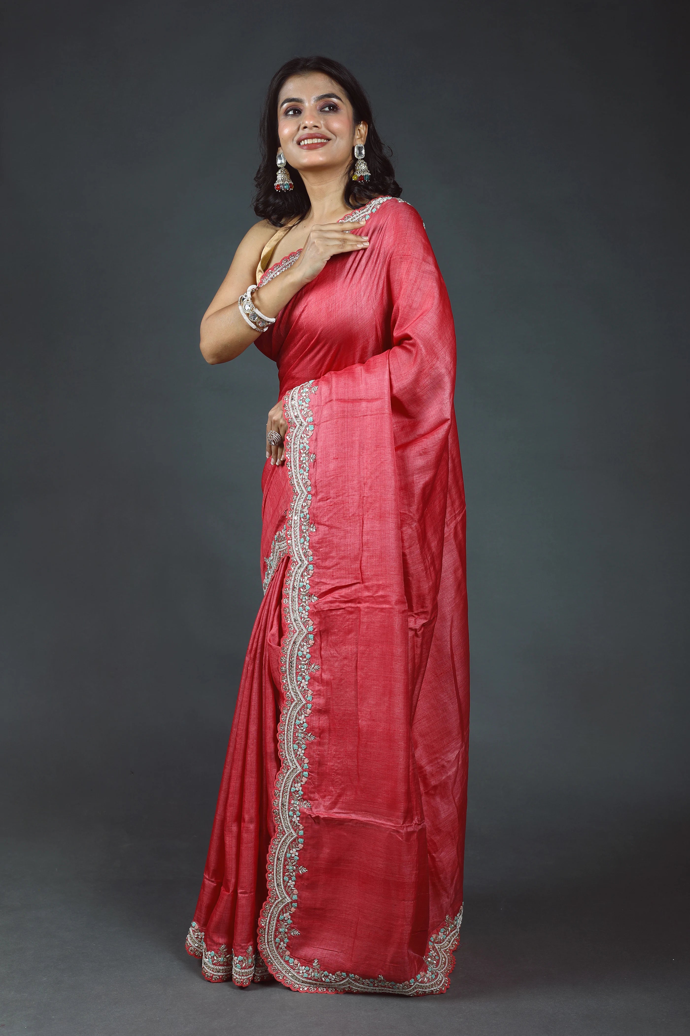Pure Tussar Zardosi Saree With Blouse Piece