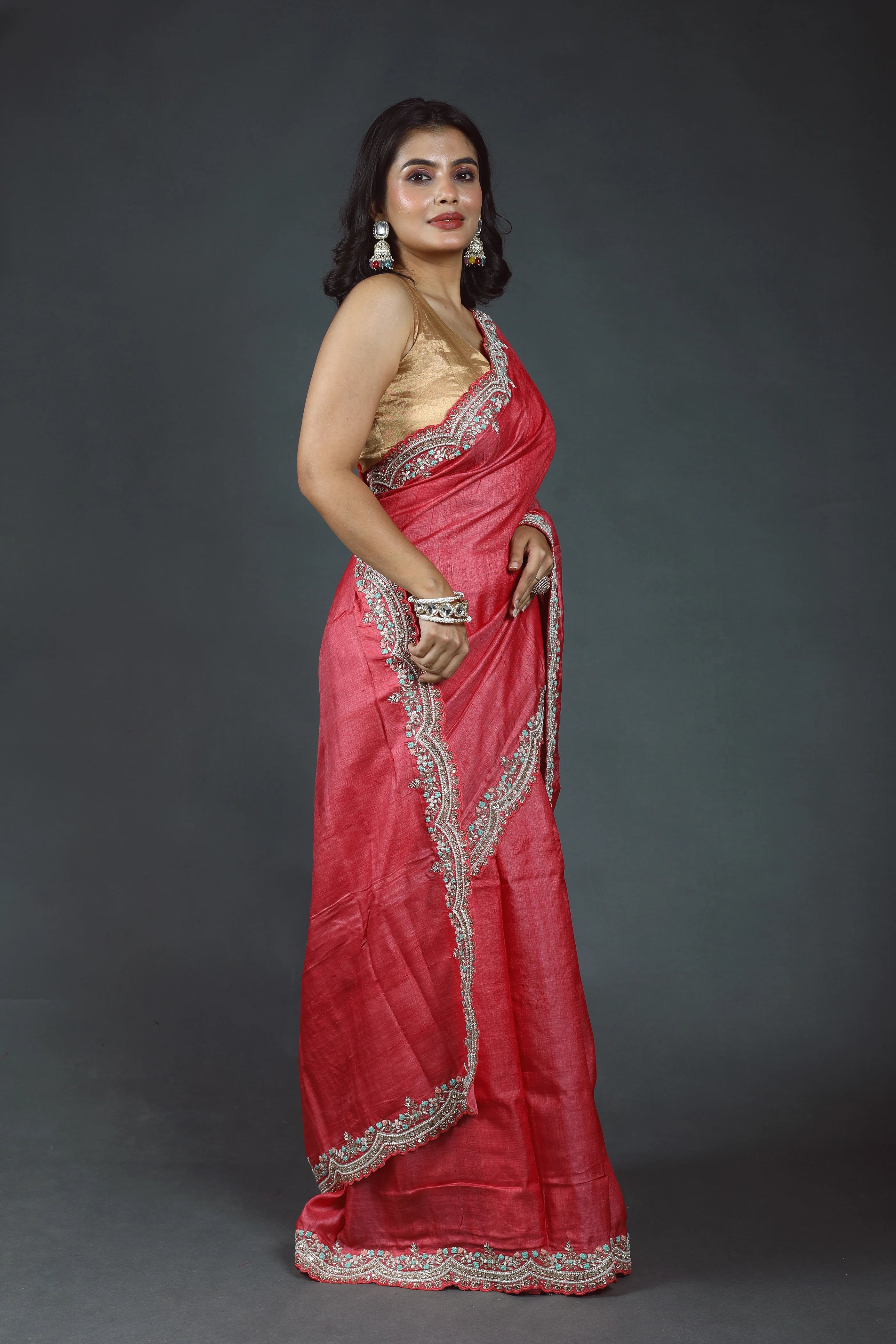 Pure Tussar Zardosi Saree With Blouse Piece