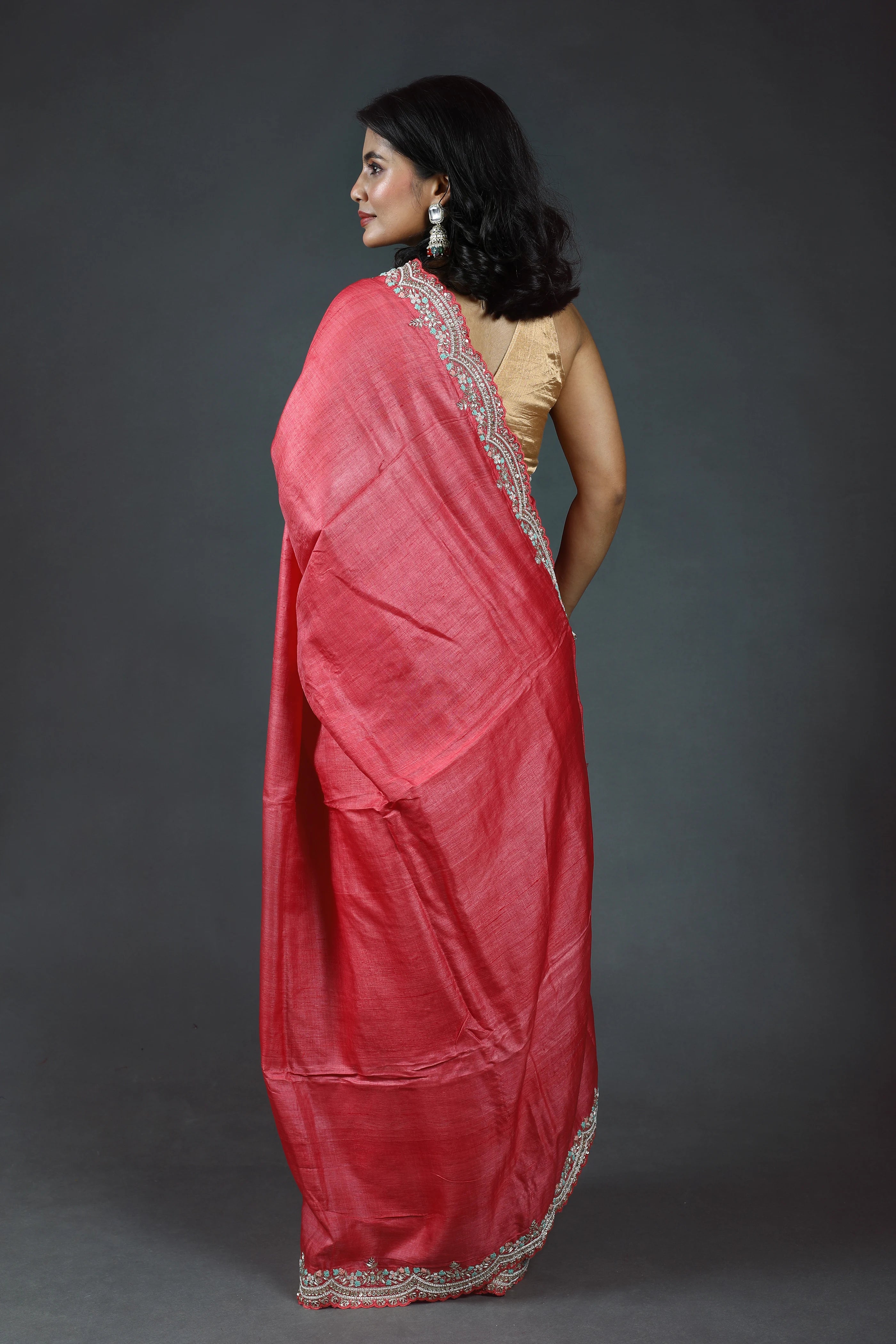 Pure Tussar Zardosi Saree With Blouse Piece