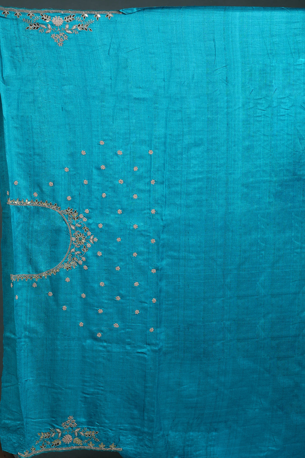 Ocean Blue Pure Tussar Zardosi Saree With Blouse Piece