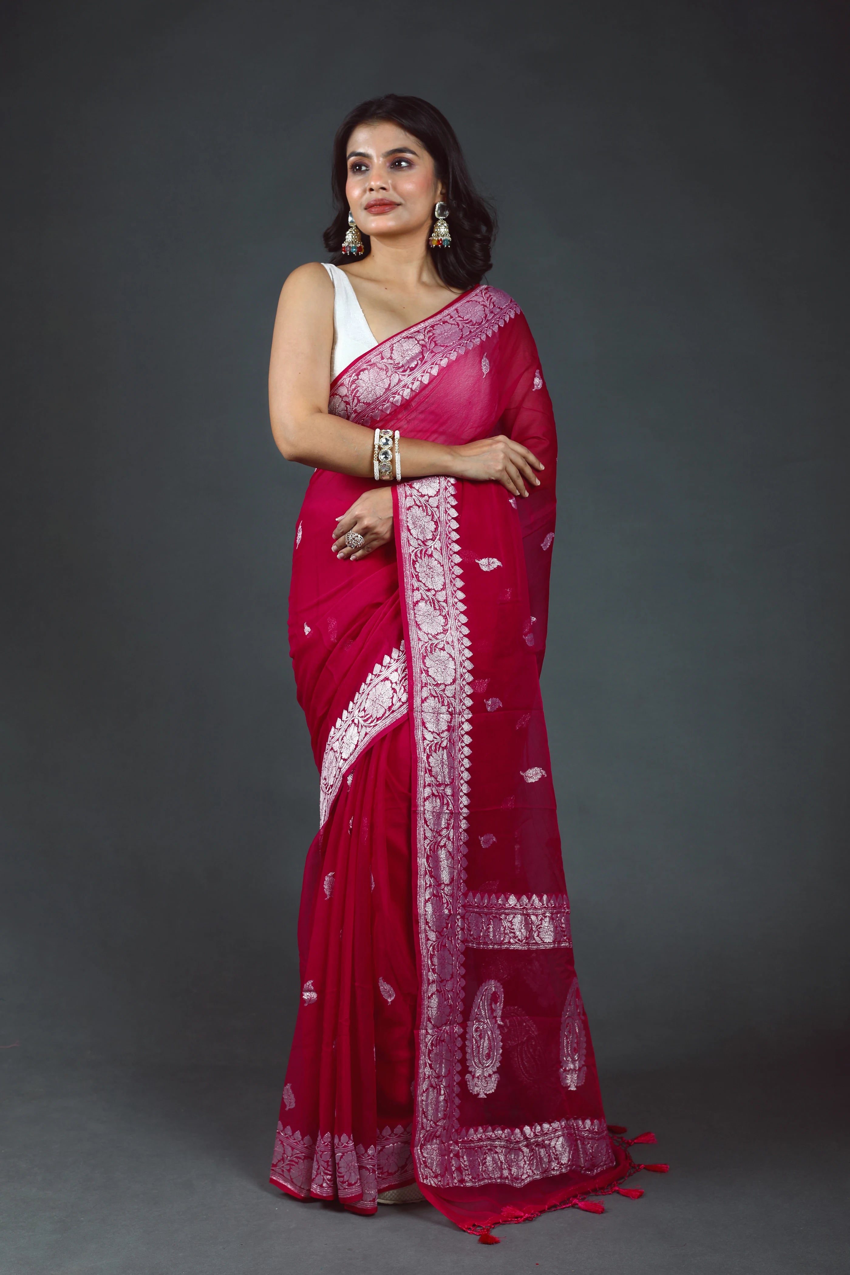 Magenda Shaded Chiffon Banarasi Saree With Blouse Piece