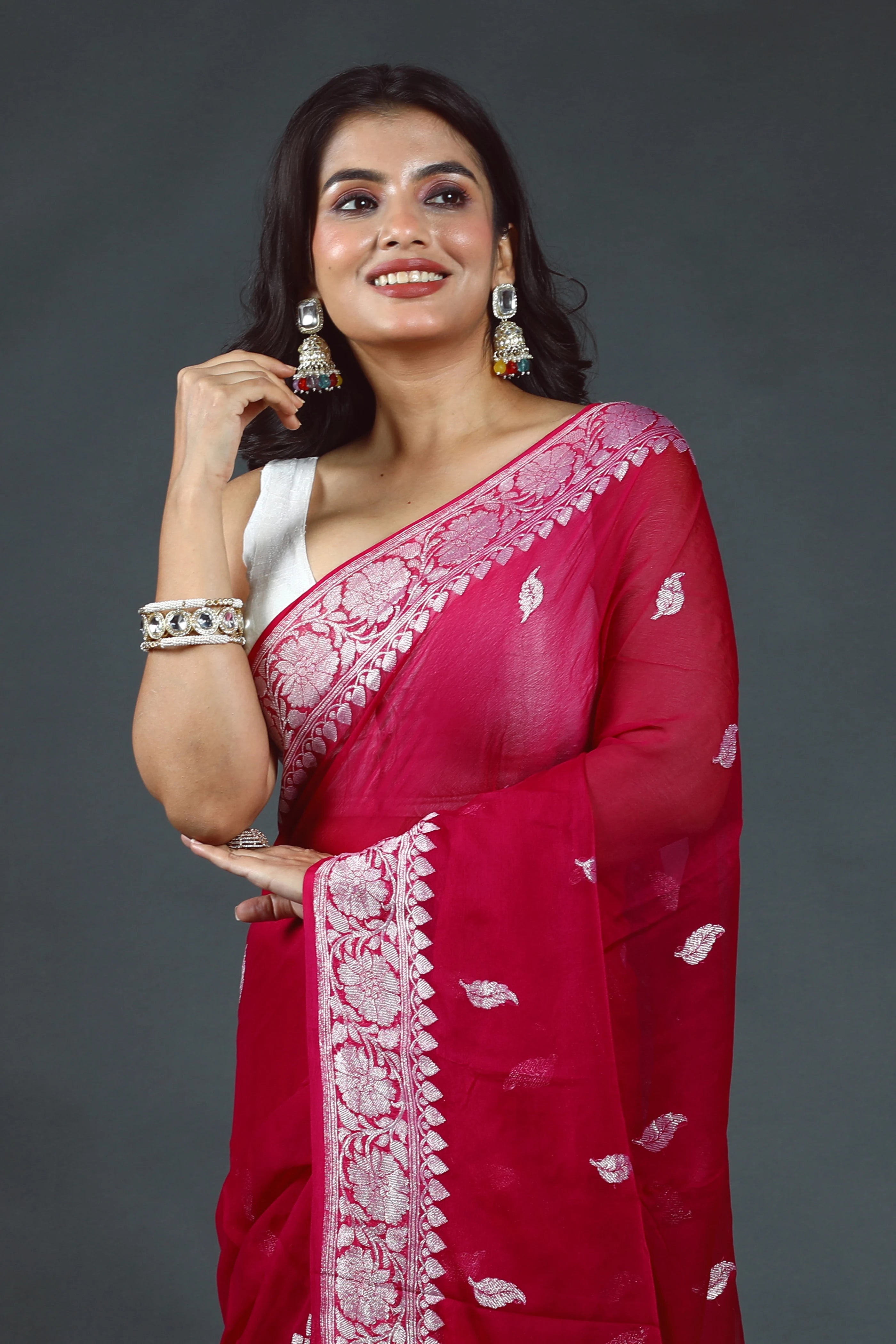 Magenda Shaded Chiffon Banarasi Saree With Blouse Piece