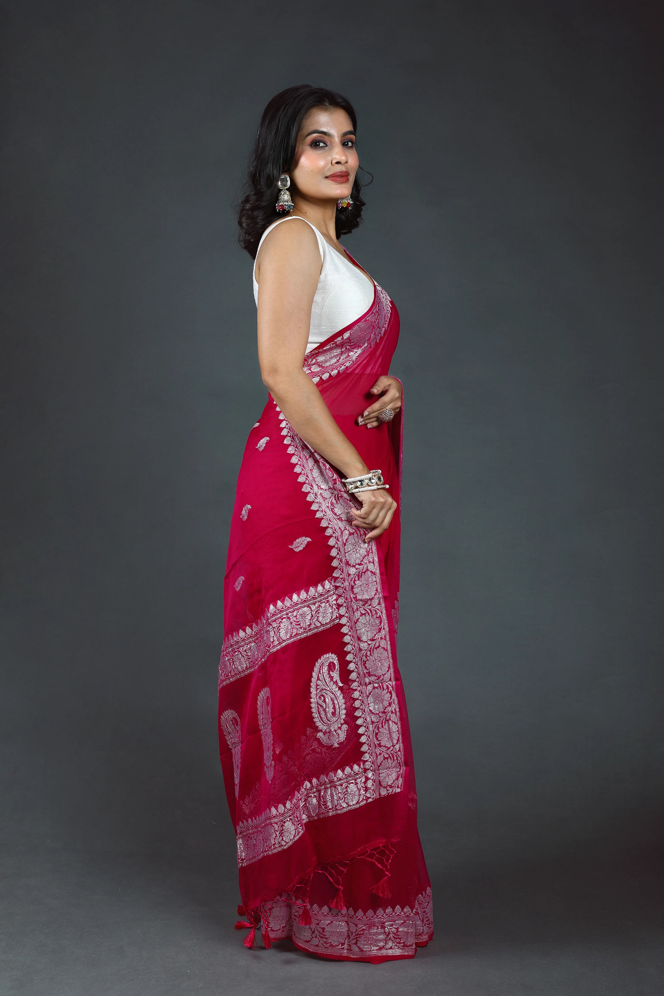 Magenda Shaded Chiffon Banarasi Saree With Blouse Piece