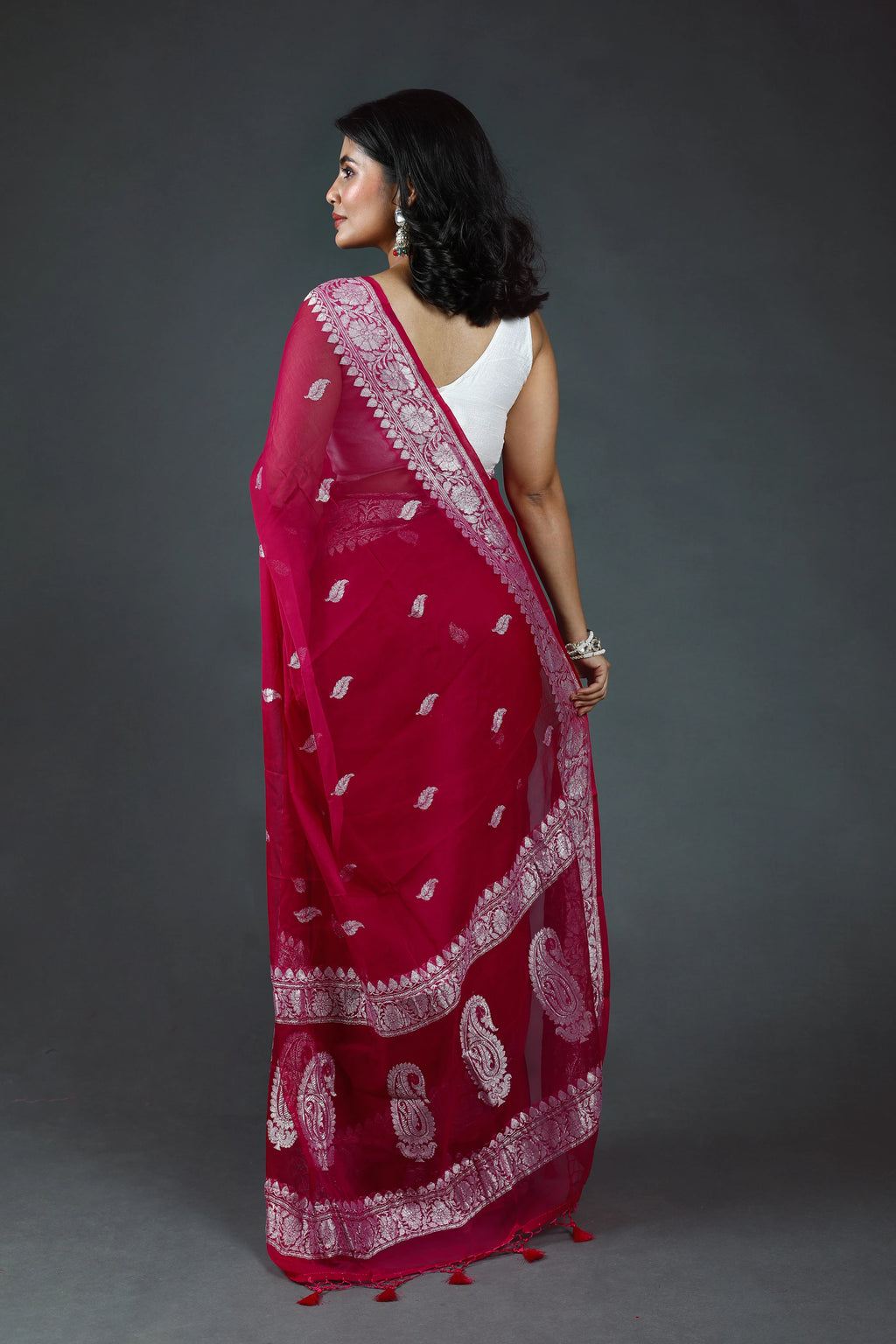 Magenda Shaded Chiffon Banarasi Saree With Blouse Piece