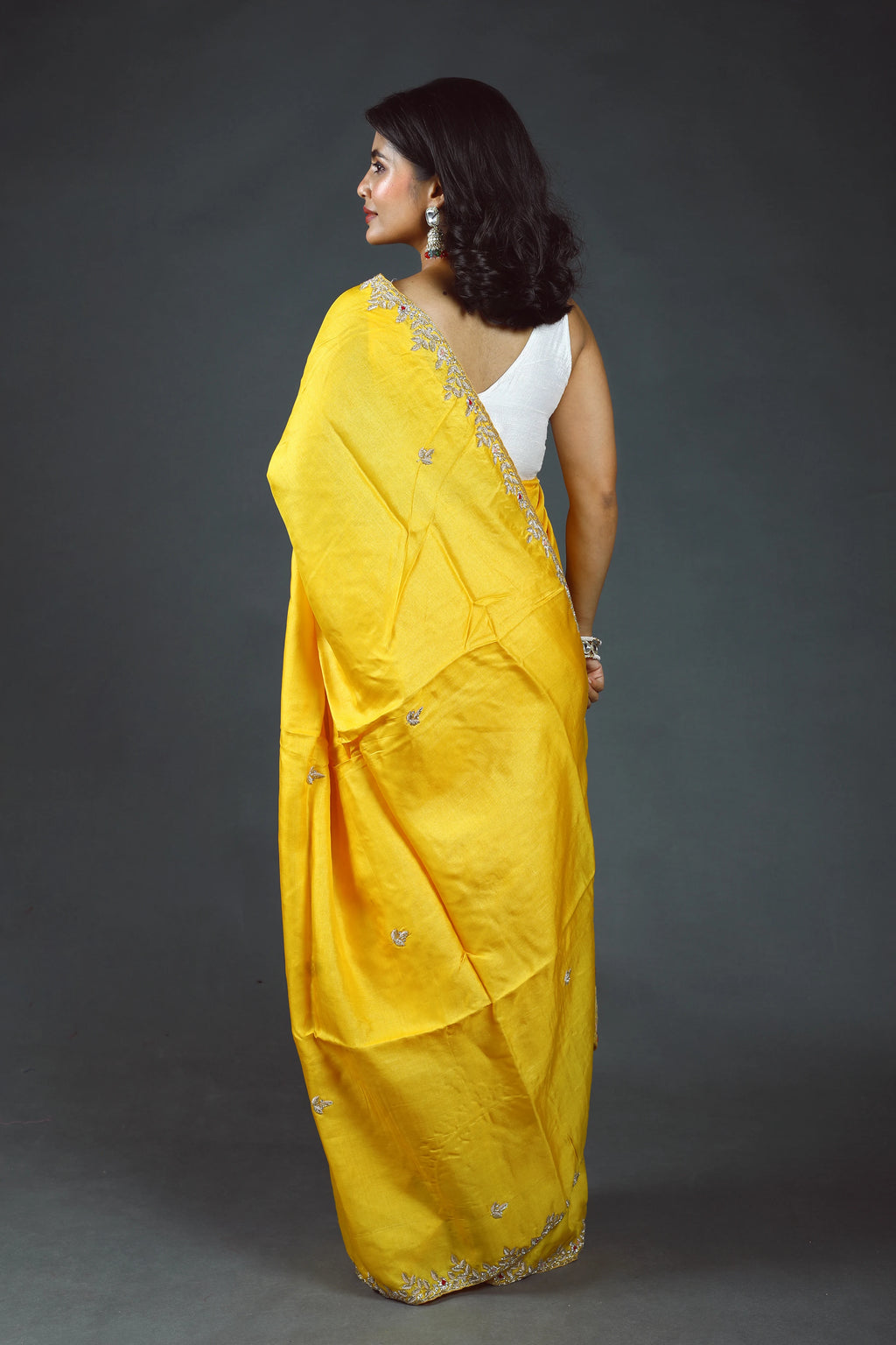 Yellow Pure Tussar Zardosi Saree With Blouse Piece