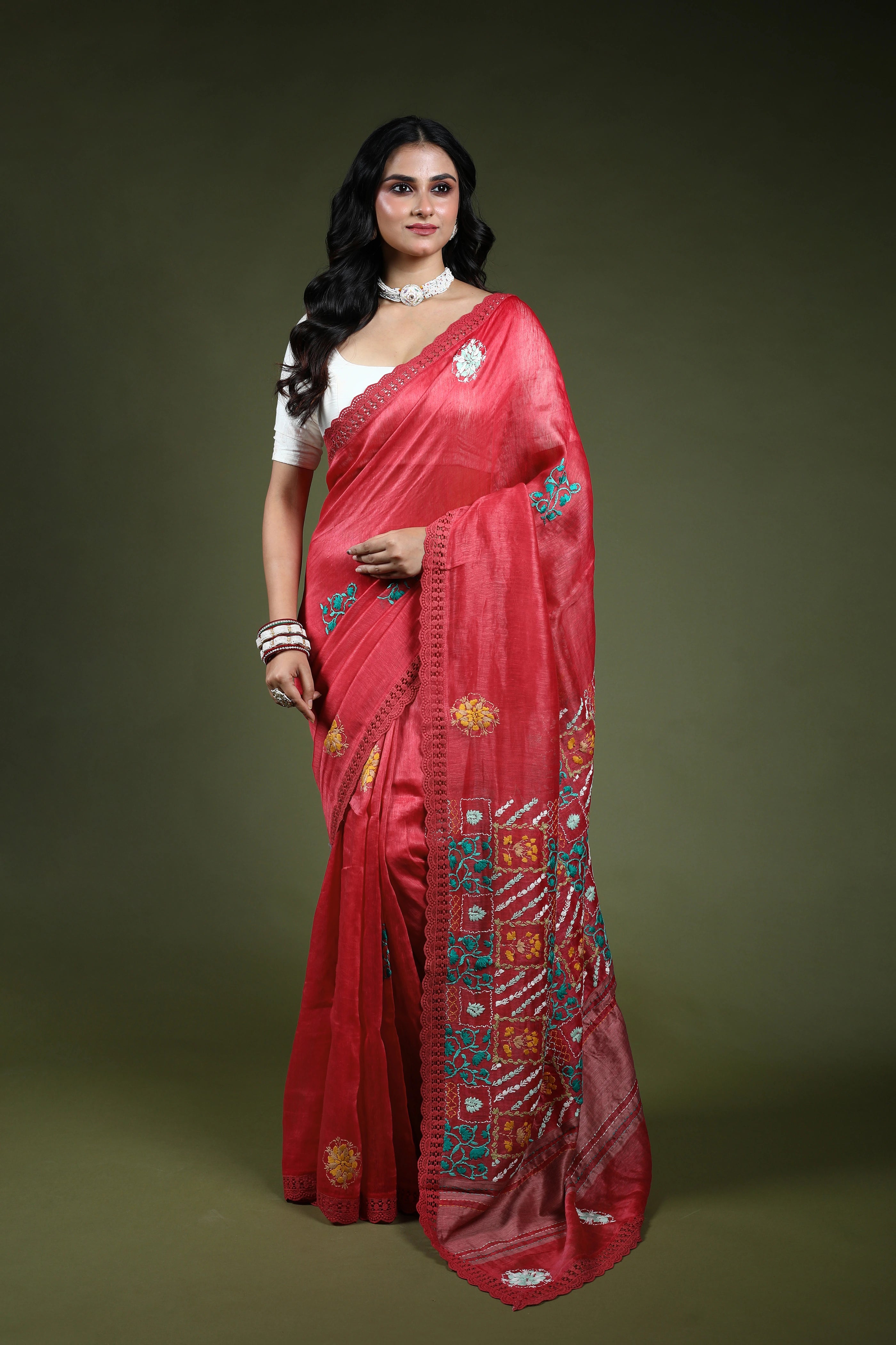 Blush Pink Linen Fusion Saree With Blouse Piece