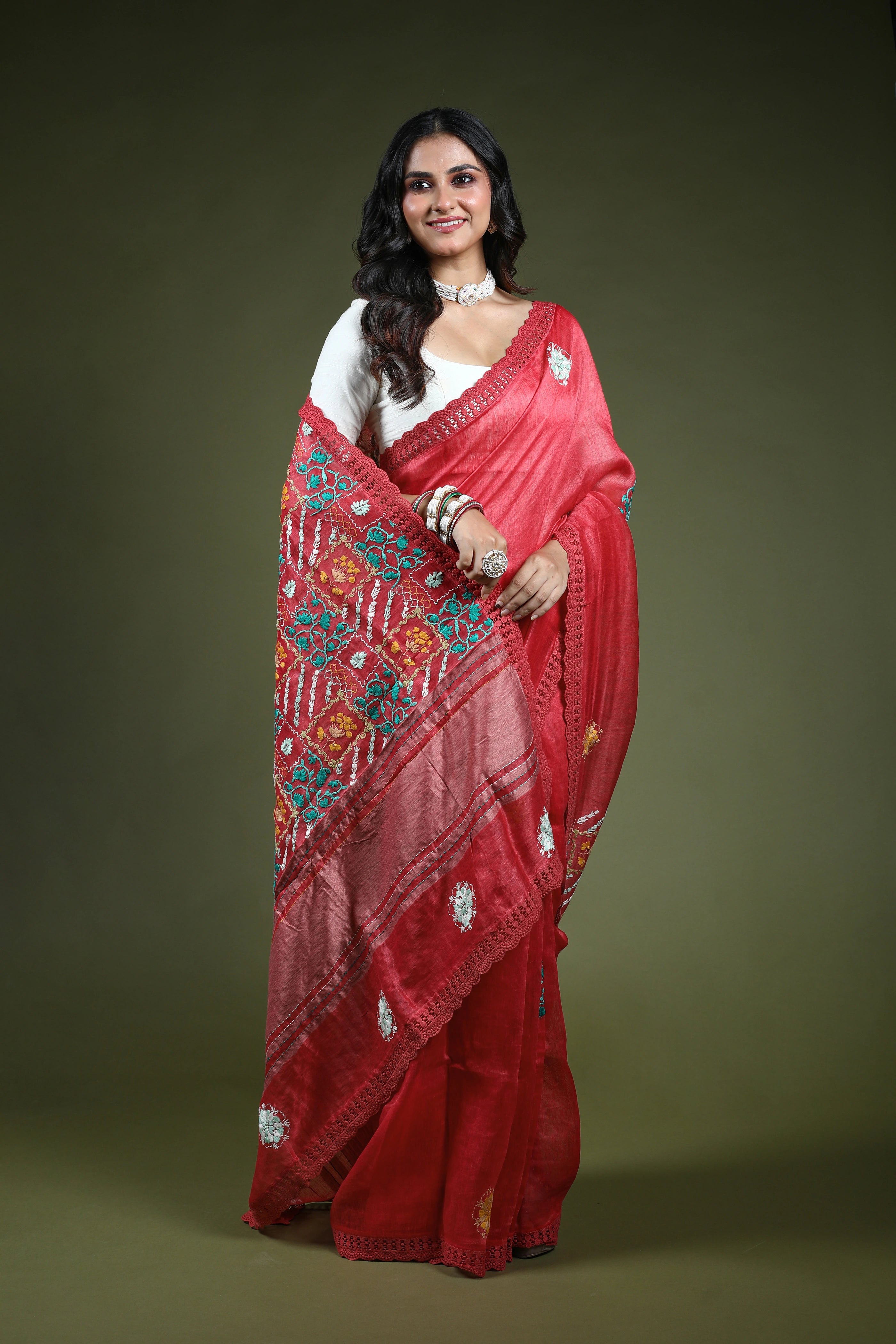 Blush Pink Linen Fusion Saree With Blouse Piece