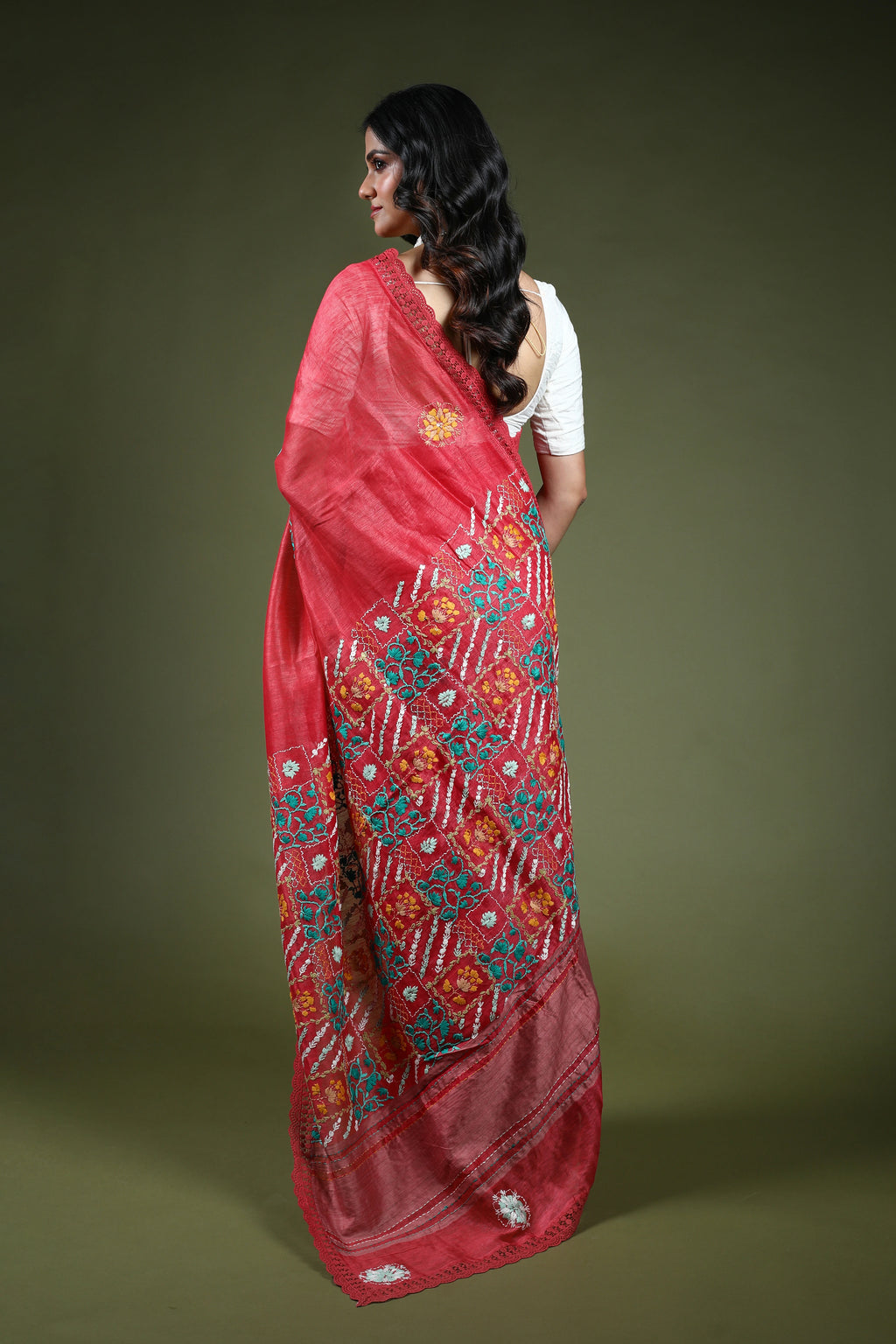 Blush Pink Linen Fusion Saree With Blouse Piece