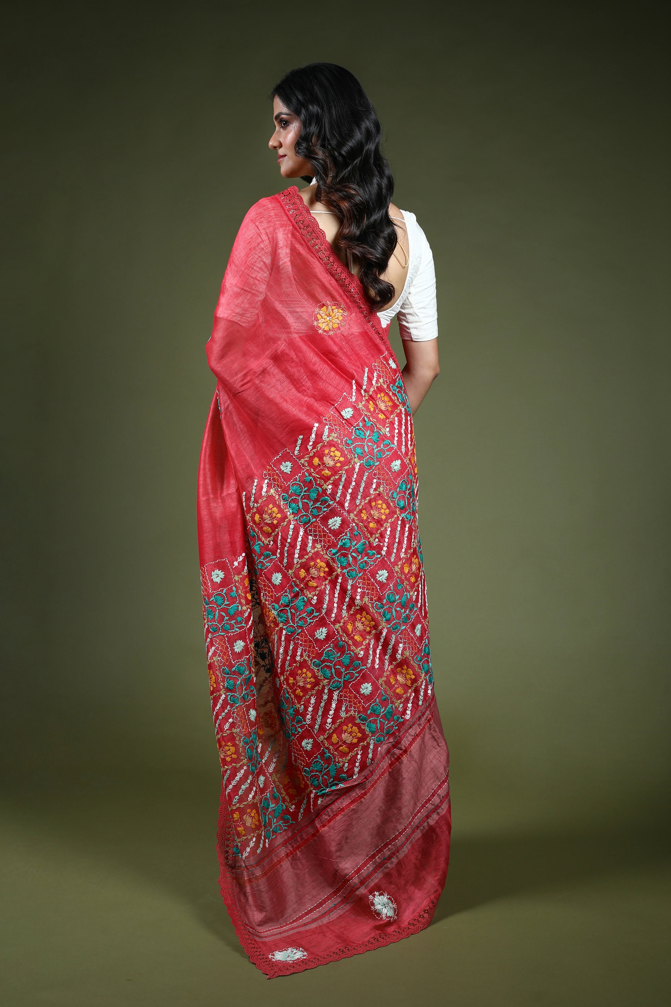 Blush Pink Linen Fusion Saree With Blouse Piece