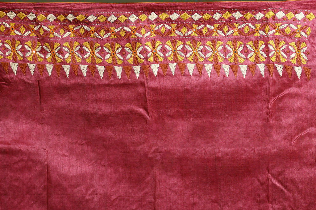 Magenda Tussar Kathiyawadi Saree With Blouse Piece