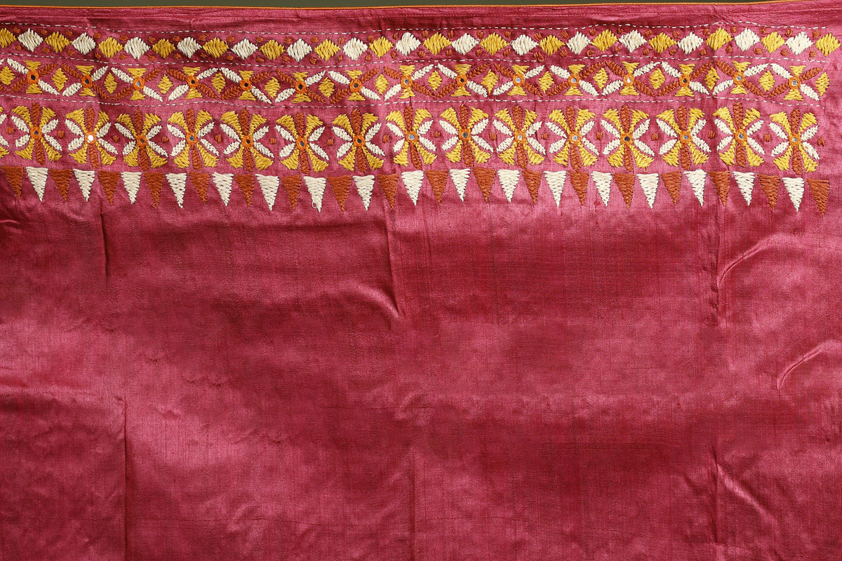 Magenda Tussar Kathiyawadi Saree With Blouse Piece