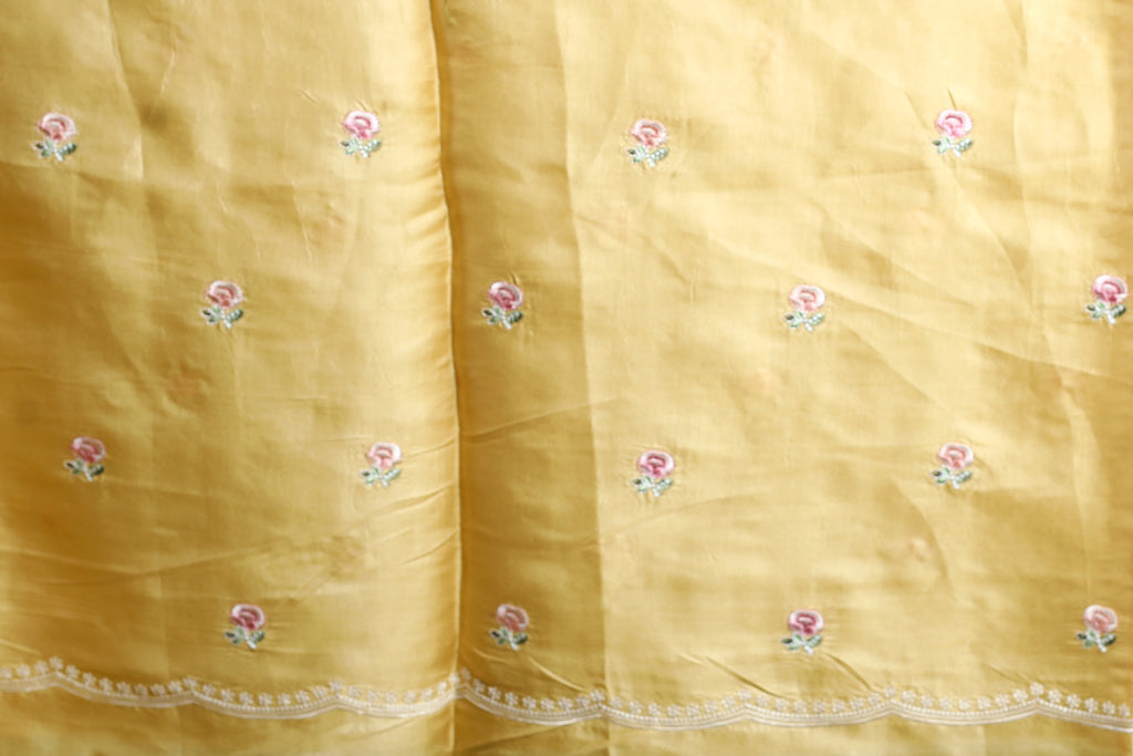 Pastel Yellow Semi Tussar Embroidery Saree With Blouse Piece