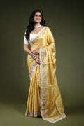 Pastel Yellow Semi Tussar Embroidery Saree With Blouse Piece
